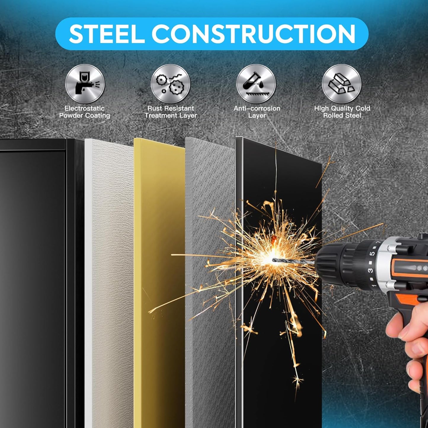 Broom Closet Storage Cabinet with 5 Pegboard, Hanging Rod &13 Hooks, Utility Metal Garage Storage Cabinets with Doors and 4 Shelves for Garage Home Storage, Black,71.5" H x 34" W x 17" D