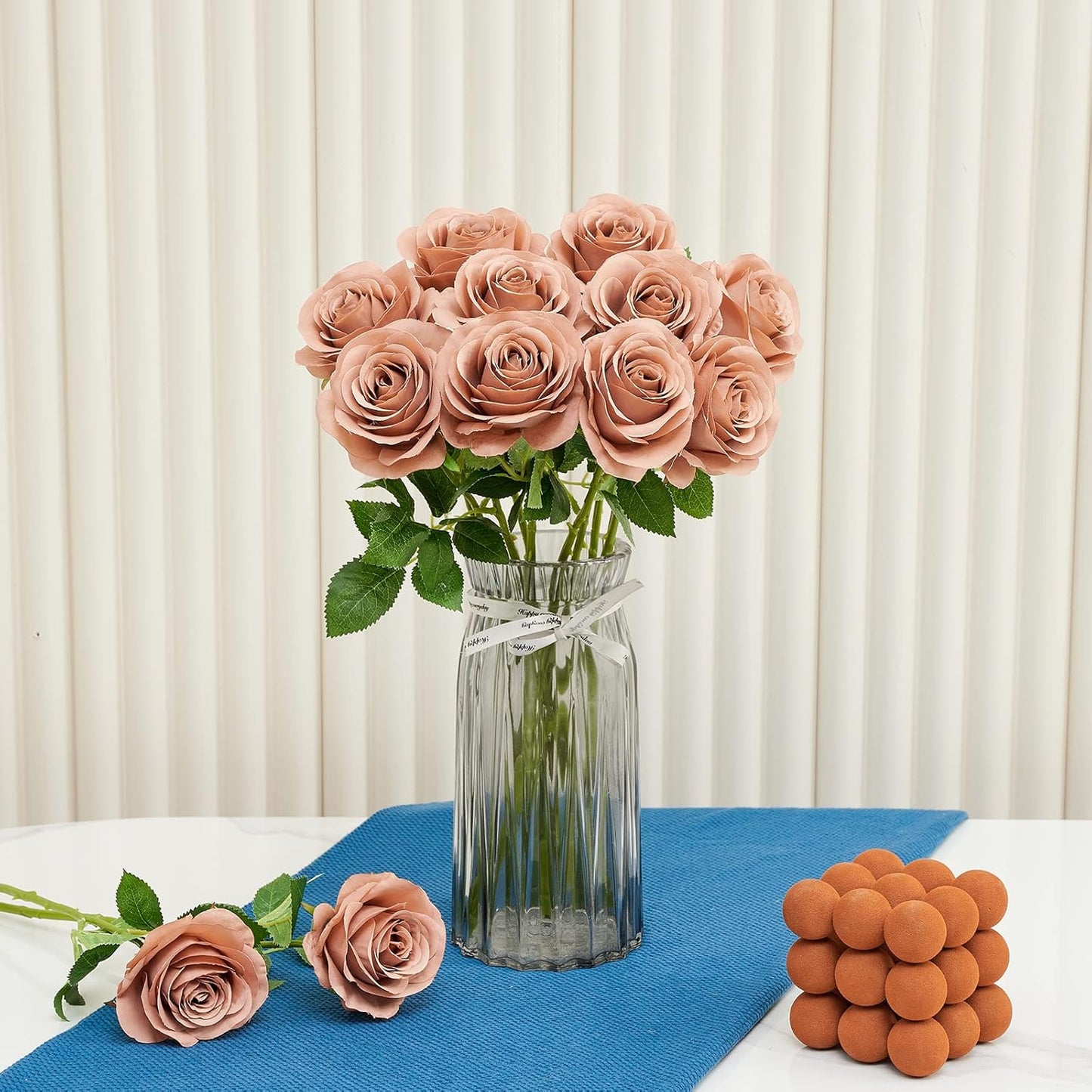 12Pcs Artificial Silk Flowers Fake Roses Flowers with Long Stems for Home Decor Wedding Baby Shower Party Centerpieces Decorations (Dusty Rose)