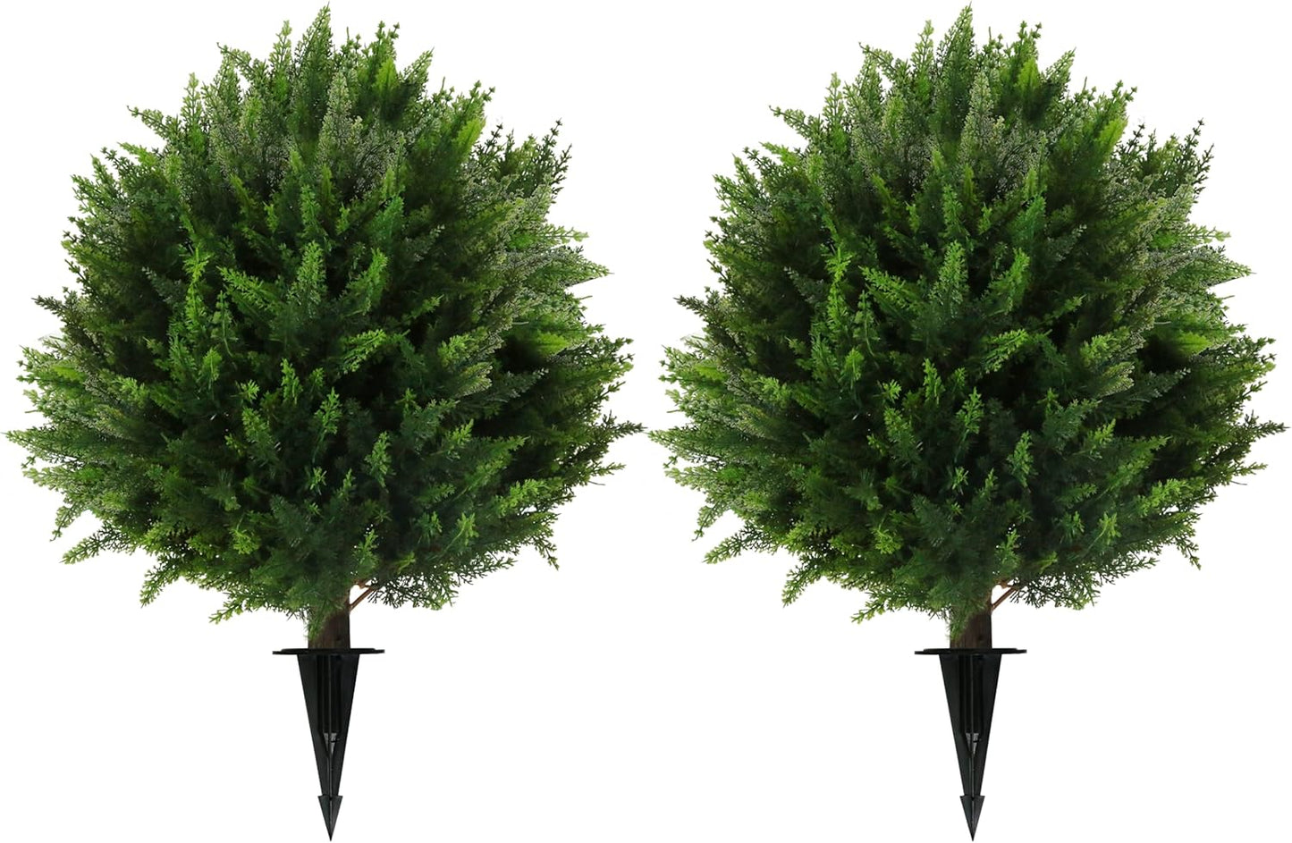 Sunnyglade Set of 2 Artificial Cedar Topiary Ball Trees, Faux Cedar Shrub Bushes with Ground Spike 25.5", UV Resistant Fake Cedar Plants for Indoor, Garden, Yard, Porch, Patio Decor (Green)