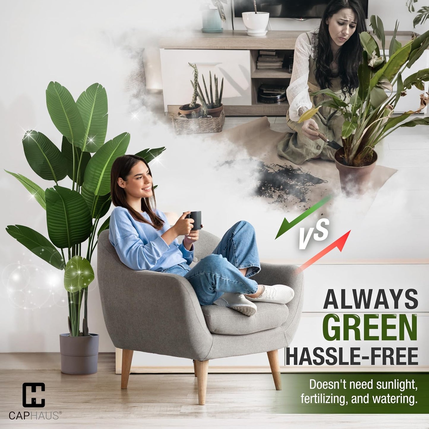 CAPHAUS 5 Feet Artificial Bird of Paradise, 60 Inch with 10 Trunks, Premium UV Resistant Lifelike Fake Plant in Pot with Dried Moss for Office, Indoor/Outdoor Use & Tropical Home Décor