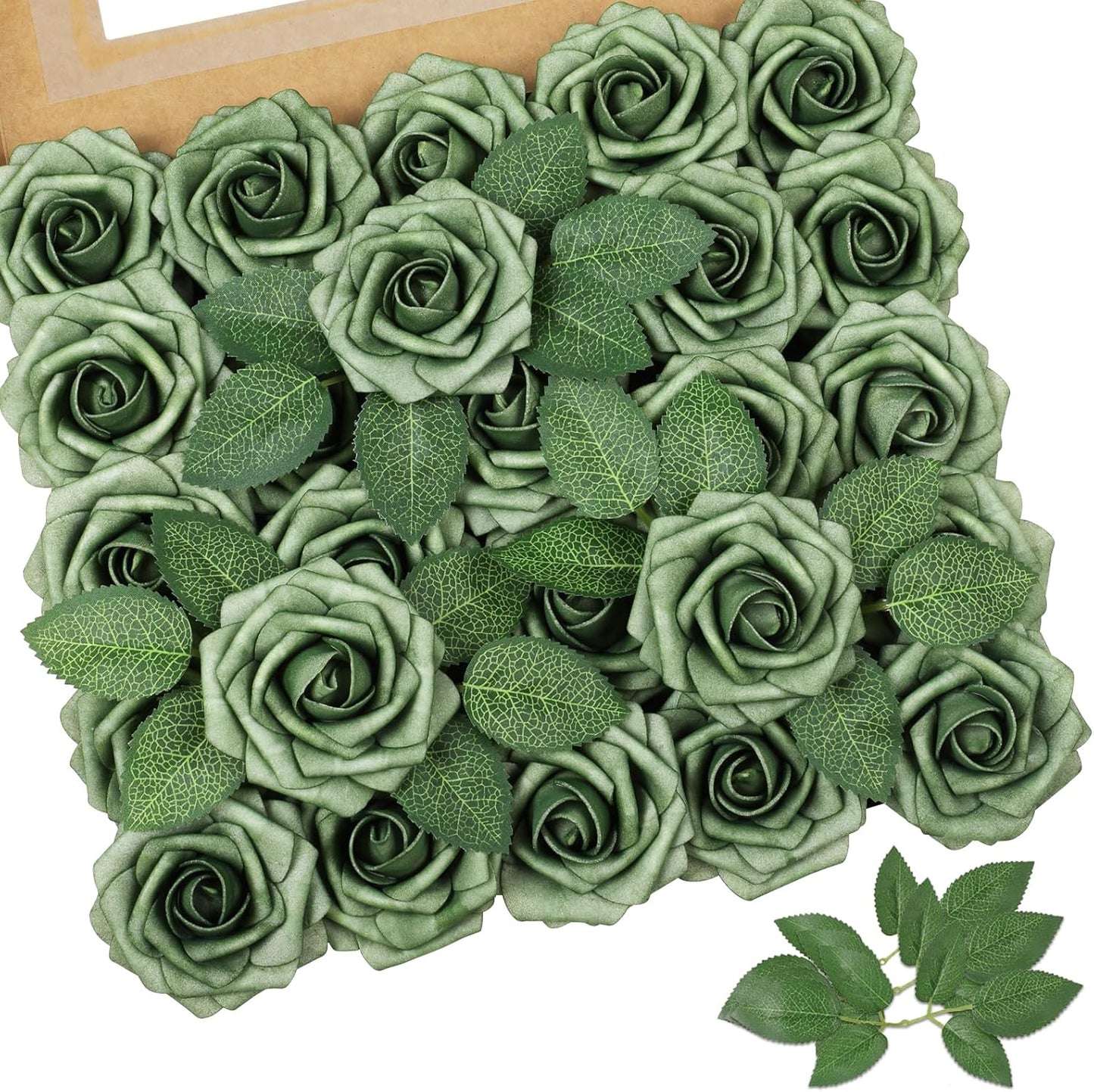 AmyHomie Artificial Flowers Green Rose 25pcs Real Looking Fake Roses w/Stem for DIY Wedding Bouquets Centerpieces Arrangements Party Baby Shower Home Decorations