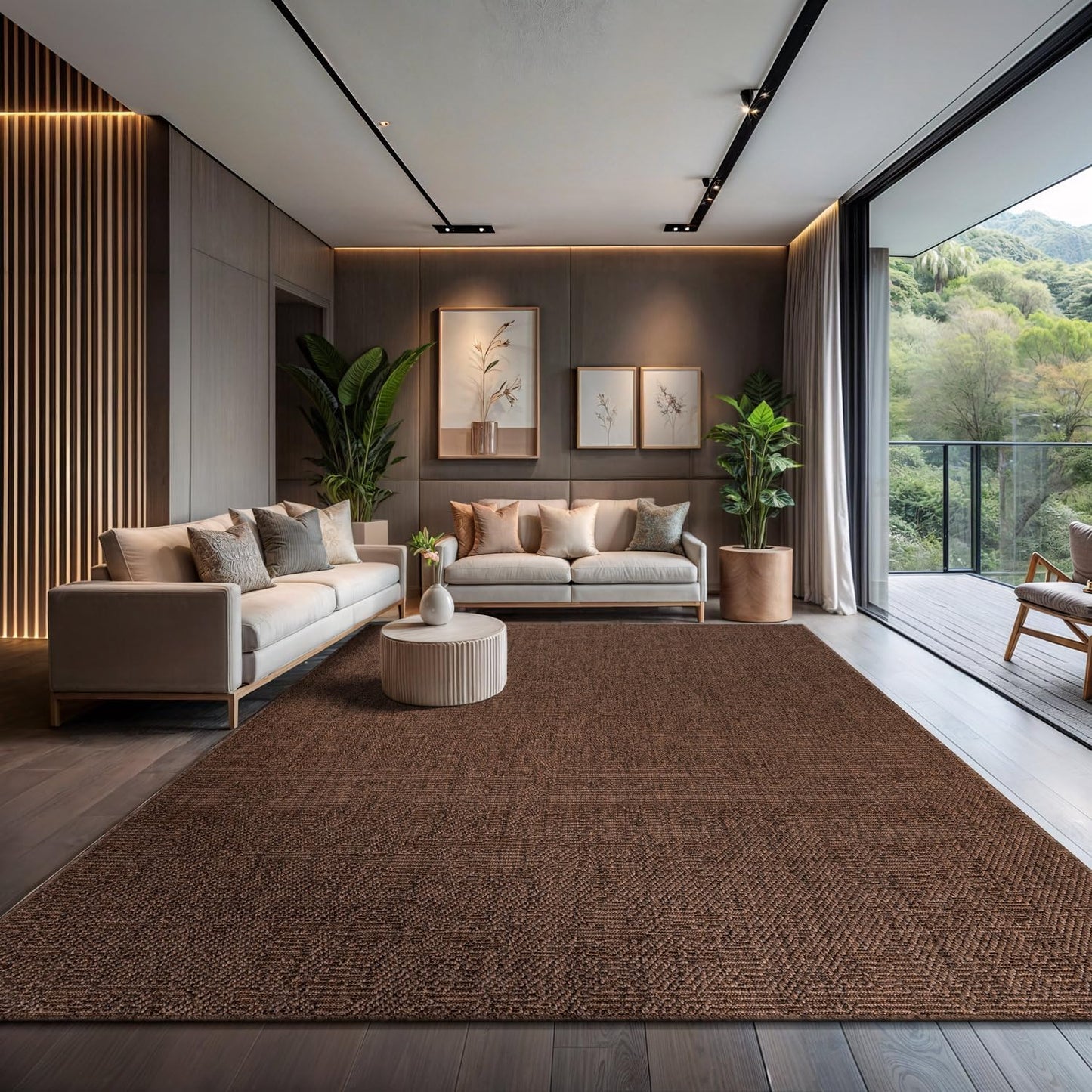 CAMILSON Easy Jute Rug 10x14, Indoor Outdoor Brown Color Fiber Area Rugs for Living Room Patio and Kitchen Rug, Solid Boho Woven Design, Easy-Cleaning, Washable Outside Carpet Alfombras (10 x 14)