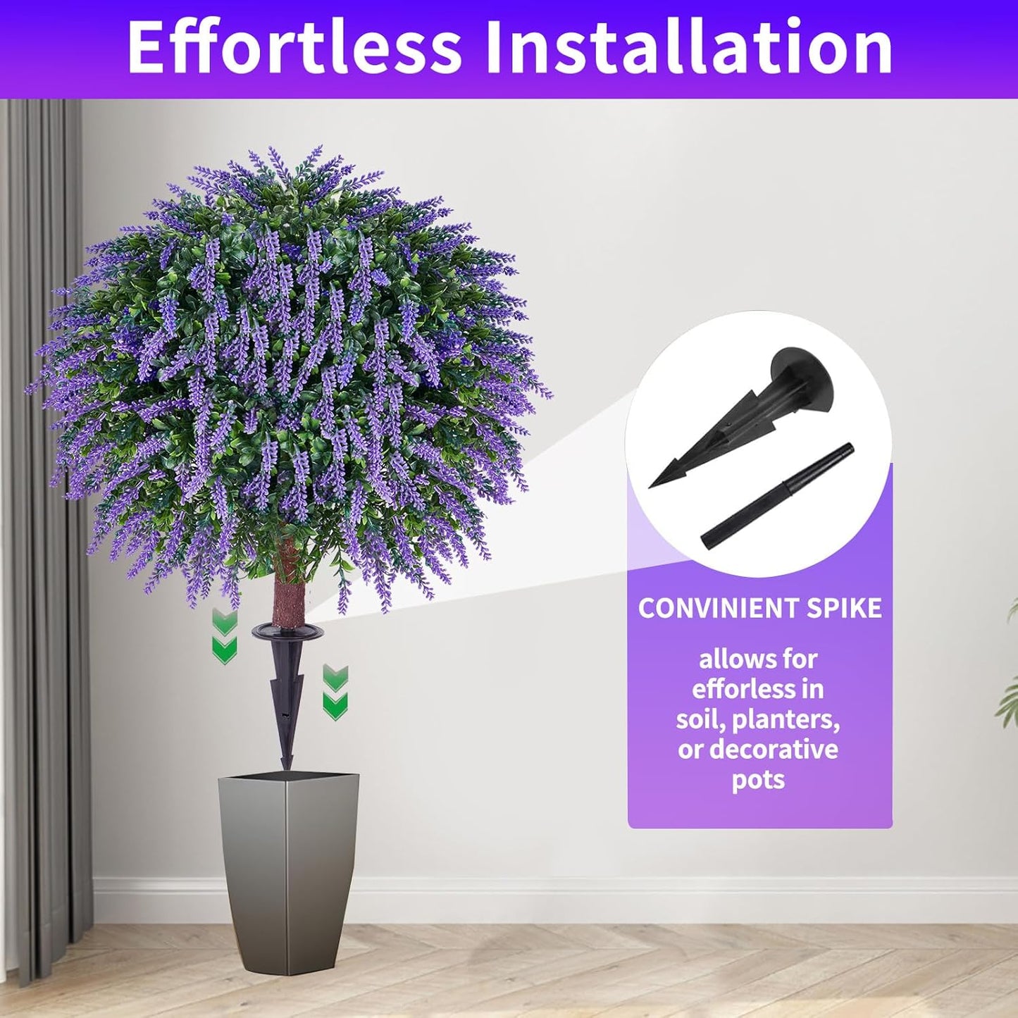 Artificial Lavender Topiany Ball Trees Set of 2,17” Resistant Fake Evergreen Shrubs with Ground SpilRealistic Outdoor Indoor Plants for Garden Porch Maintenance-Free Potted