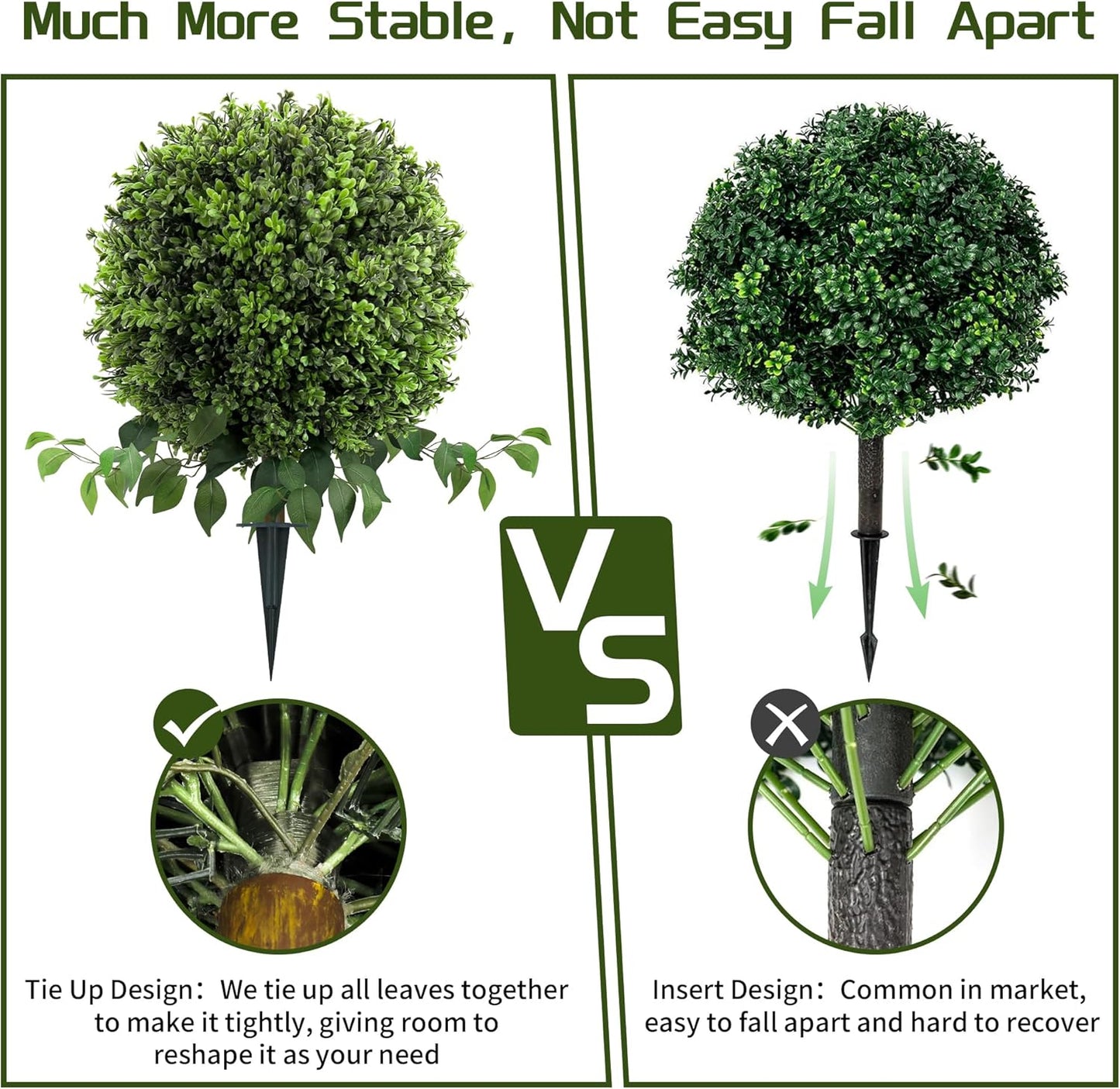 28" Artificial Boxwood Ball Bush, UV Resistant Topiary Tree Faux Boxwood Ball Shaped Porch Bushes with Ground Spike Artificial Bushes for Outdoors Front Door Decor Home Garden (6, Green)