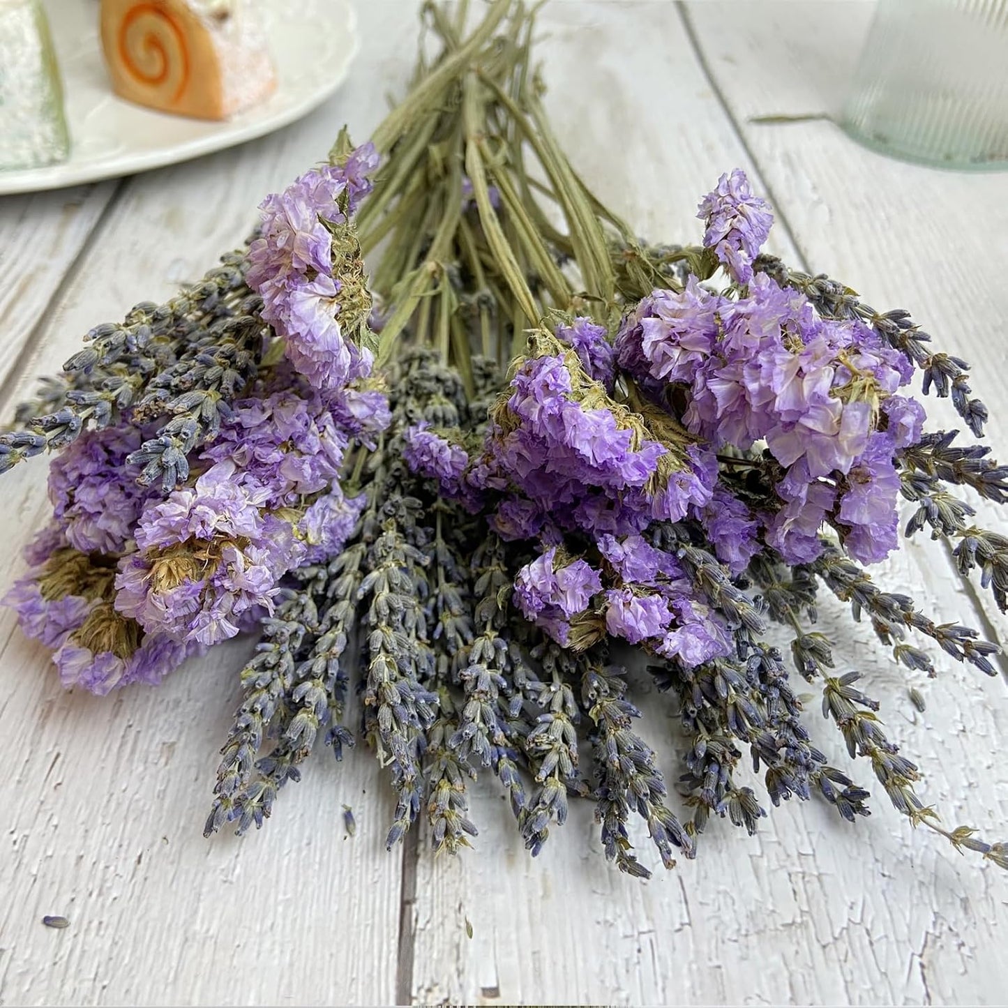 L'BREVOGA Dried Lavender & Statice Flower Bouquets, 100% Natural Dried Flowers for Decoration Home Party - Light Purple, 13.5 in