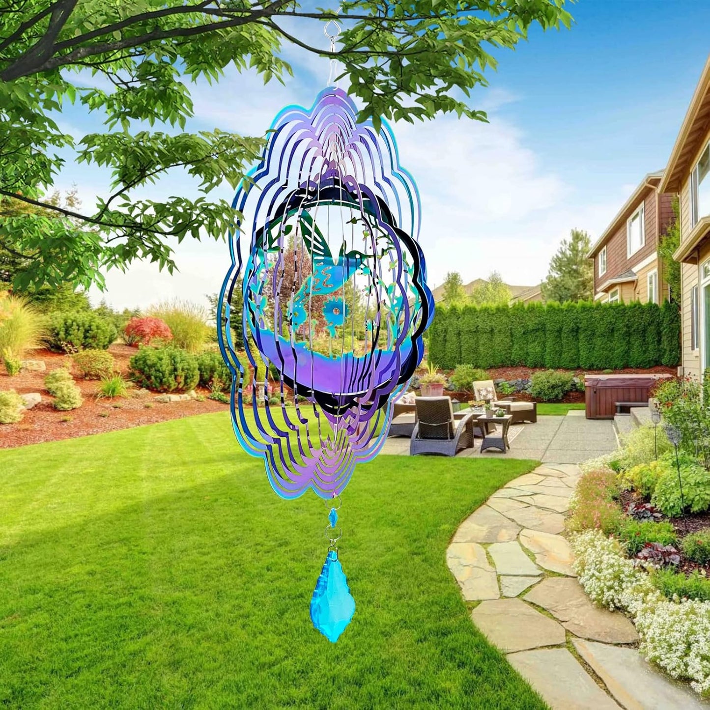 Wind Spinner, Hanging Wind Sculptures,Wind Spinners for Yard and Garden Decor,Yard Decorations Outdoor,Hanging Art Ornaments for Garden Yard Balcony Decor (Hummingbird)