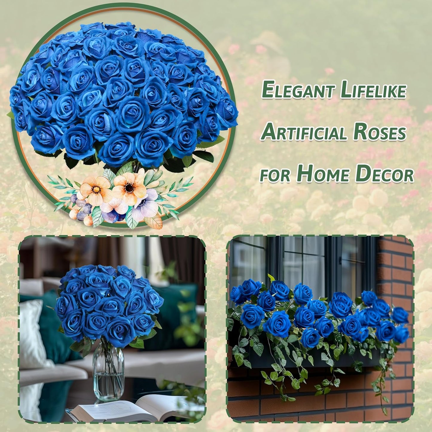 30 PCS Fake Blue Roses, Artificial Flowers Bulk Realistic Silk Faux Rose with Stems for Wedding Decorations Romantic Gifts Anniversary Celebration Bridal Bouquets DIY Floral Arrangement Home Decor