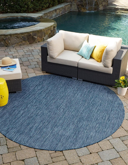 Unique Loom Collection Casual Transitional Solid Heathered Indoor/Outdoor Flatweave Area Rug (13' Round, Blue/Navy Blue)
