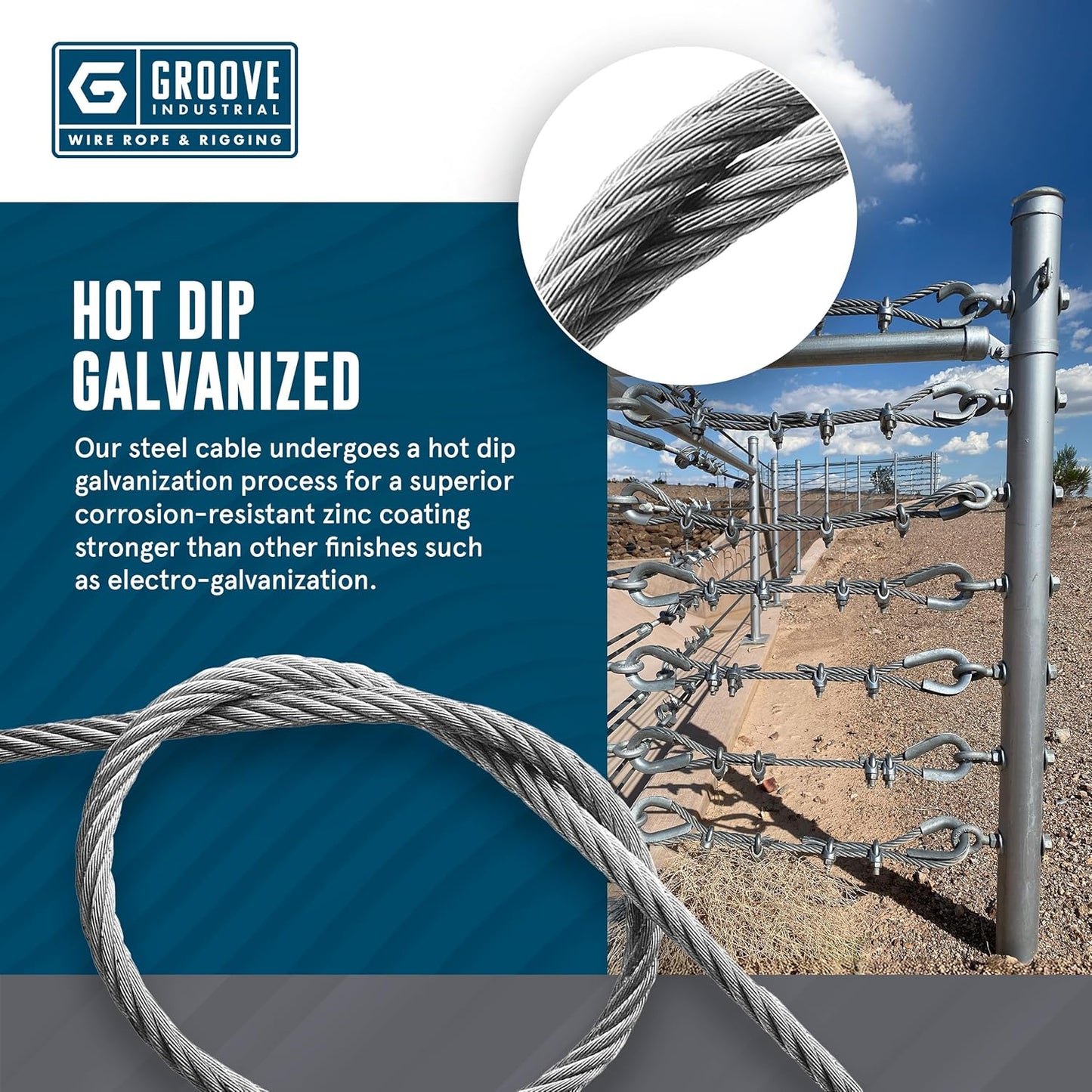 1/8’’ 7x19 Hot Dip Galvanized Aircraft Cable – Steel Wire Rope - 3000 Feet