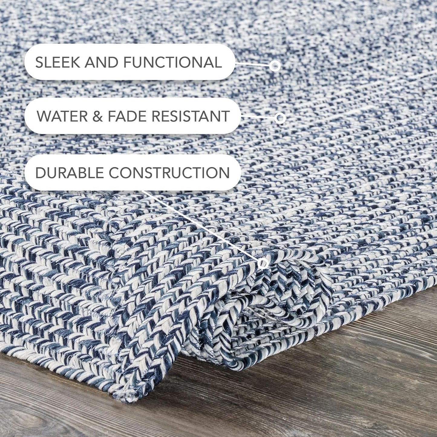 nuLOOM 2' x 6' Solid Hand Braided Indoor/Outdoor Area Rug, Pet-Friendly, High Traffic, Weather Resistant, for Patio, Balcony, Bedroom, Living, Dining Room, Wynn Navy