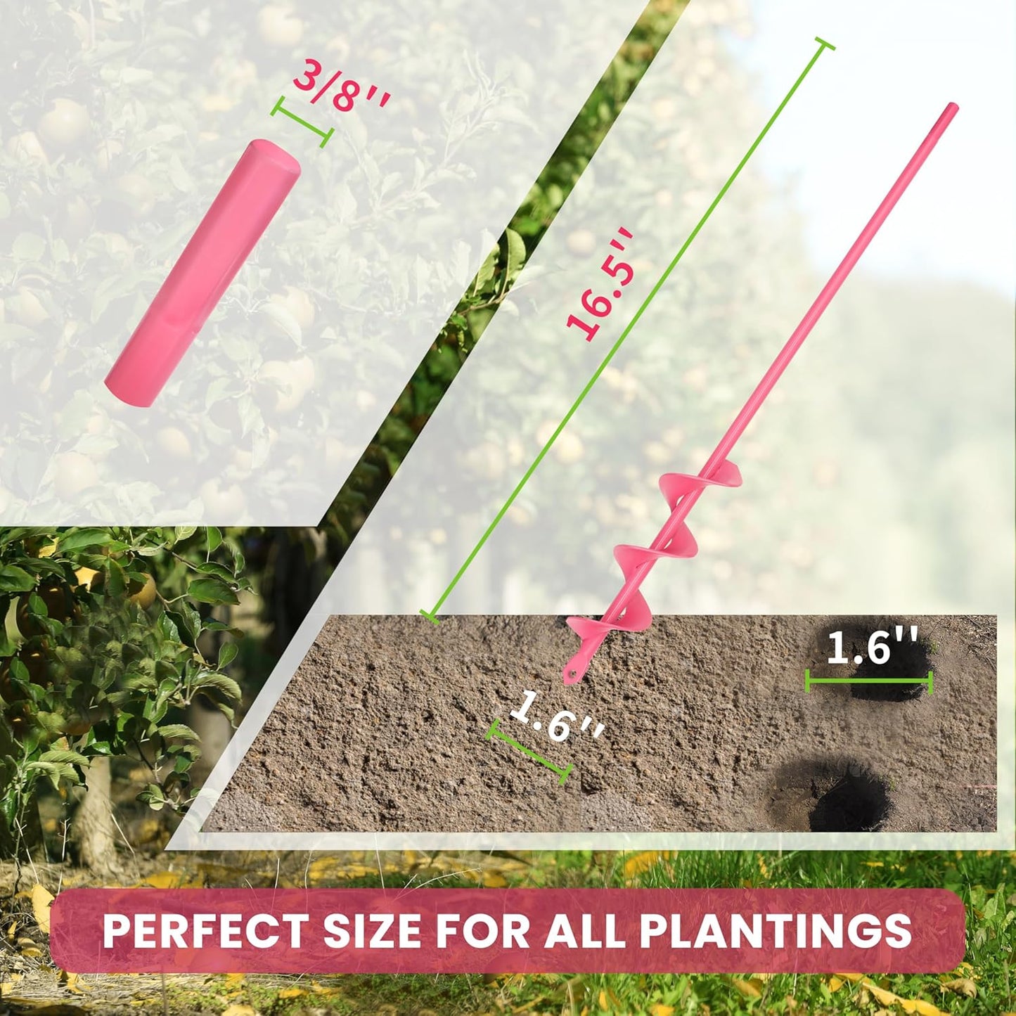 TCBWFY 1.6 x 16.5 Inch Pink Auger Drill Bit for Planting - Garden Tools Auger Drill Bit, Spiral Garden Auger, Drill Auger Bit for Planting Bulbs and Flowers