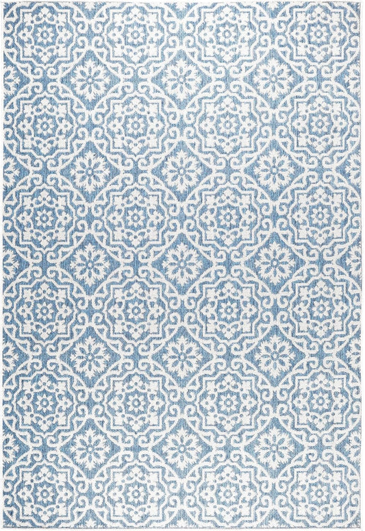 Nicole Miller New York Patio Country Julia Transitional Geometric Indoor/Outdoor Area Rug, Blue/Grey, 3'11"x5'2"