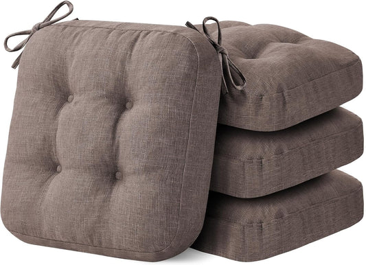 Chair Cushions for Dining Chairs, Dining Chair Cushions, Tufted Indoor Chair Pads with Ties & Non Slip Backing, Seat Cushions for Kitchen Chairs 16.5” x 16.5” x 3.5”, Set of 4, Light Brown