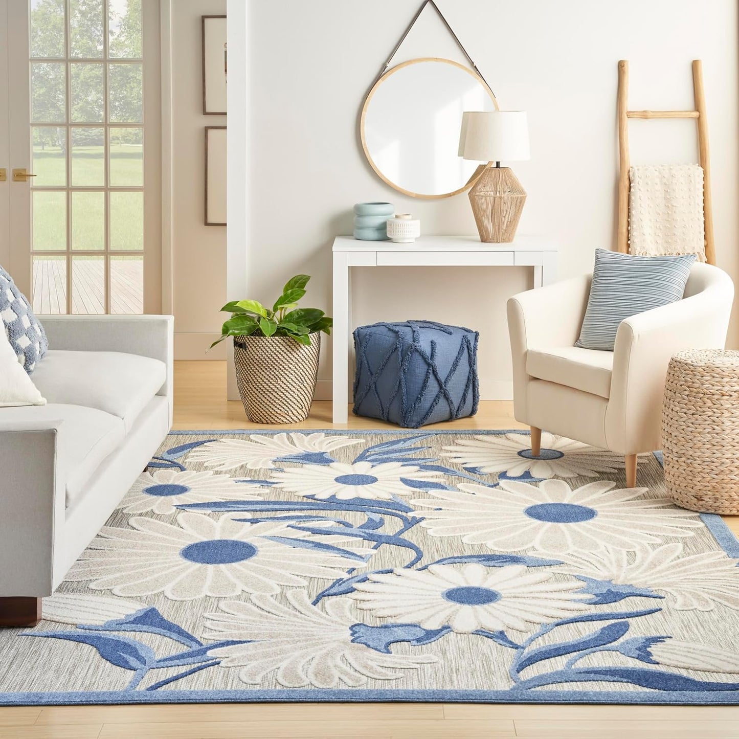 Nourison Home Aloha 8' x 11' Blue Gray Fabric Contemporary Area Rug (8' x 11')