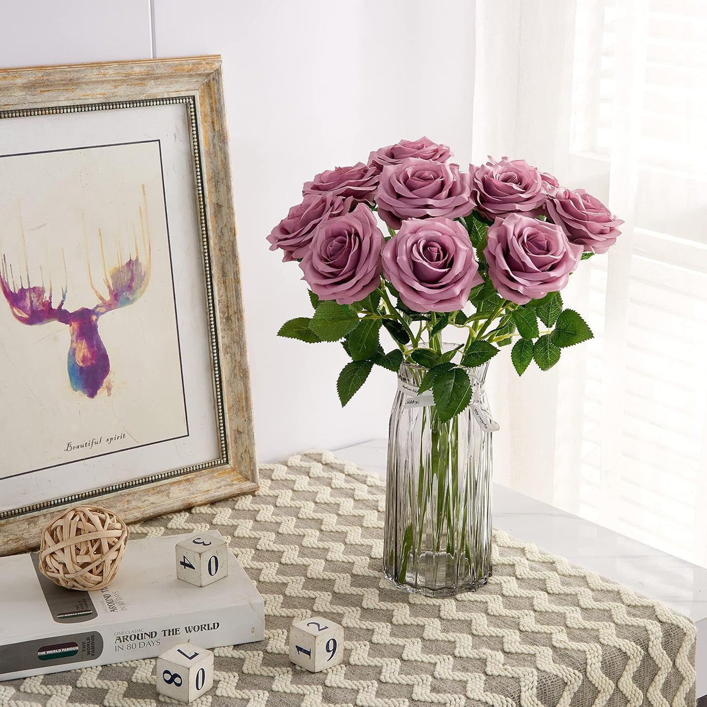 Artificial Rose 10pcs Open Flower Bouquet Faux Rose Stems for Wedding Arrangement, Bridal Bouquet, Centerpiece, Fake Faux Silk Flowers (Mauve)