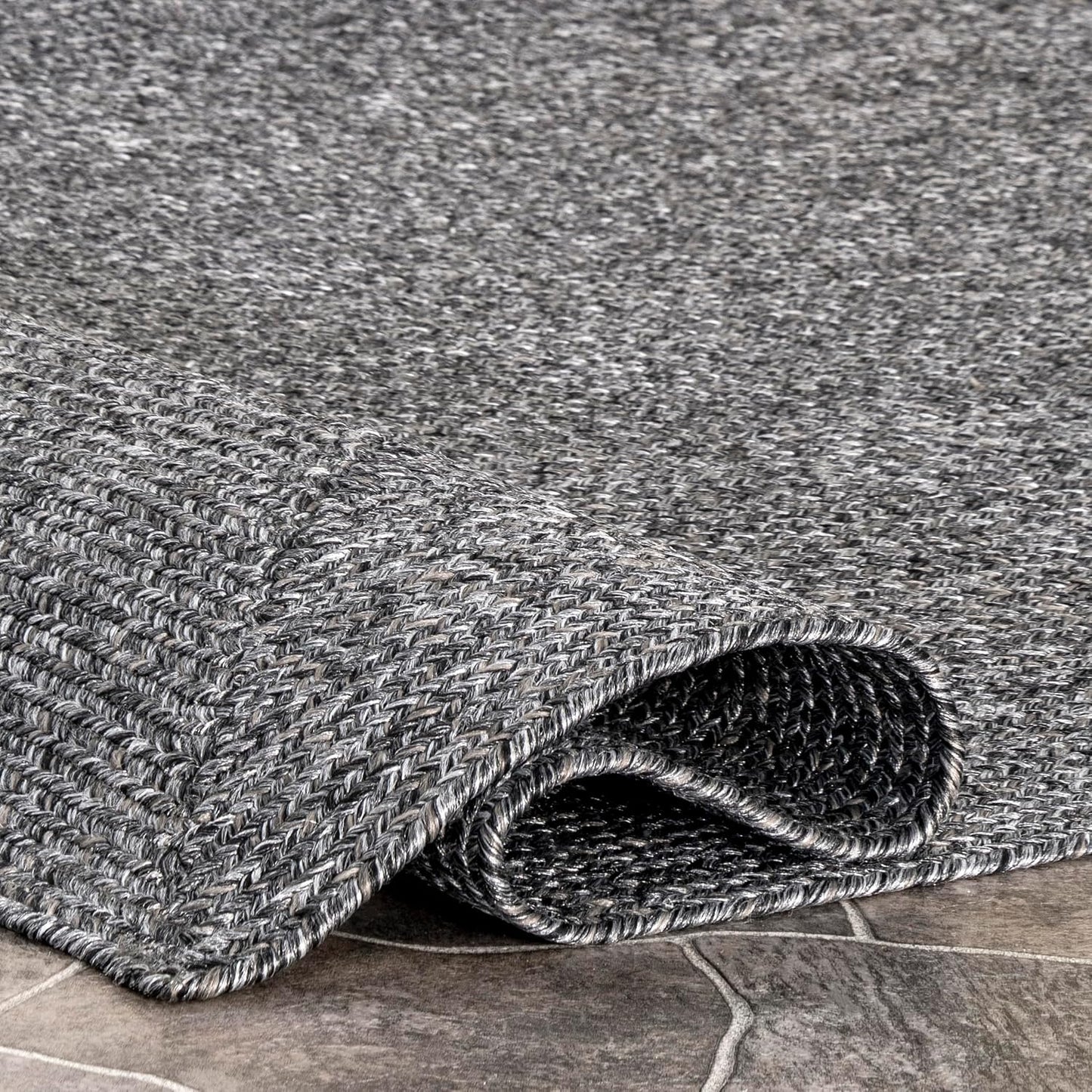 nuLOOM 2' x 8' Solid Hand Braided Indoor/Outdoor Area Rug, Pet-Friendly, High Traffic, Weather Resistant, for Patio, Balcony, Bedroom, Living, Dining Room, Wynn Charcoal