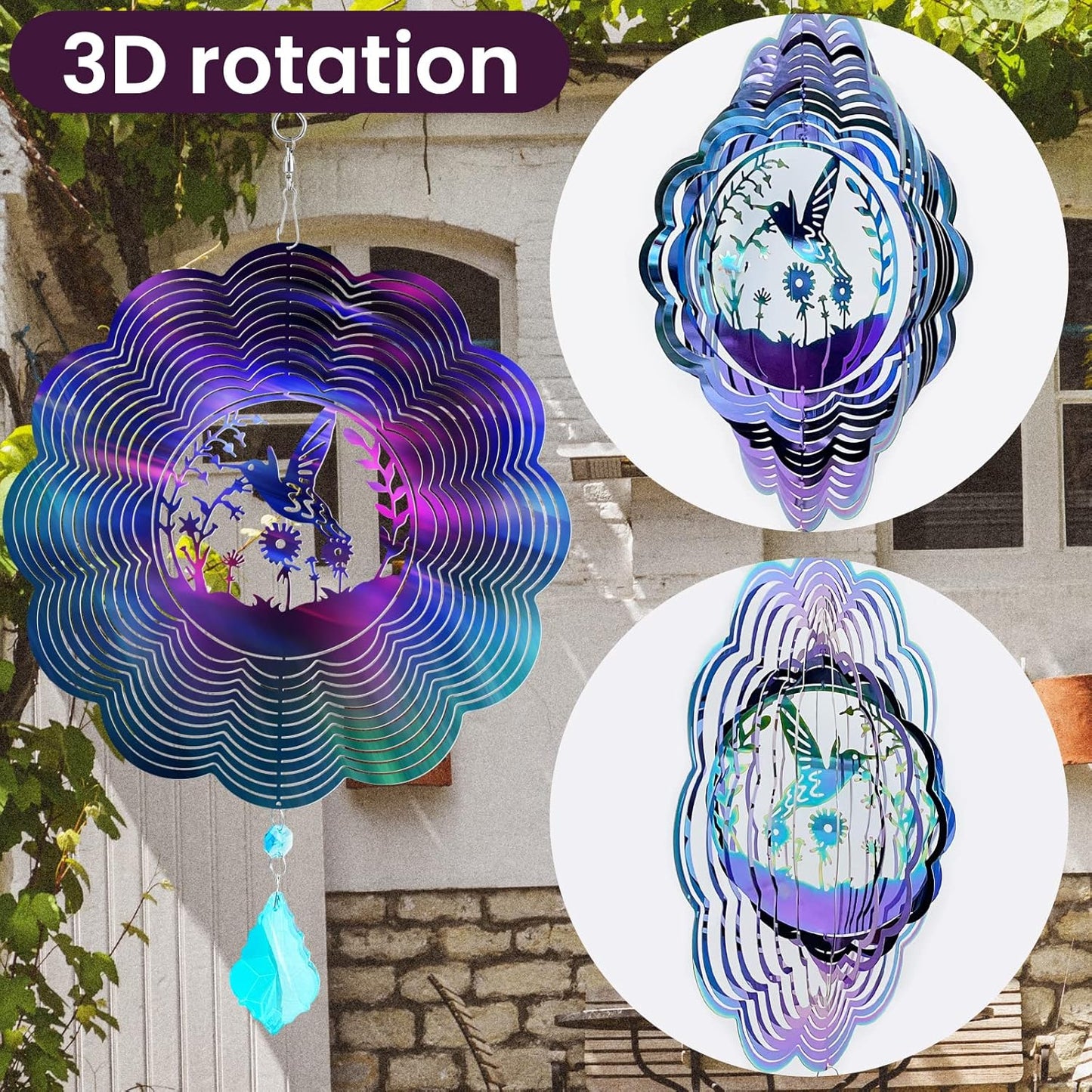 Wind Spinner, Hanging Wind Sculptures,Wind Spinners for Yard and Garden Decor,Yard Decorations Outdoor,Hanging Art Ornaments for Garden Yard Balcony Decor (Hummingbird)