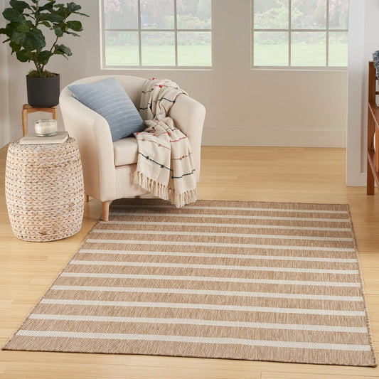Nourison Home Positano Indoor/Outdoor Beige Ivory 4' x 6' Area Rug, Easy Clean, Non Shedding, Bed Room, Living Room, Dining Room, Deck, Backyard, Patio (4x6)