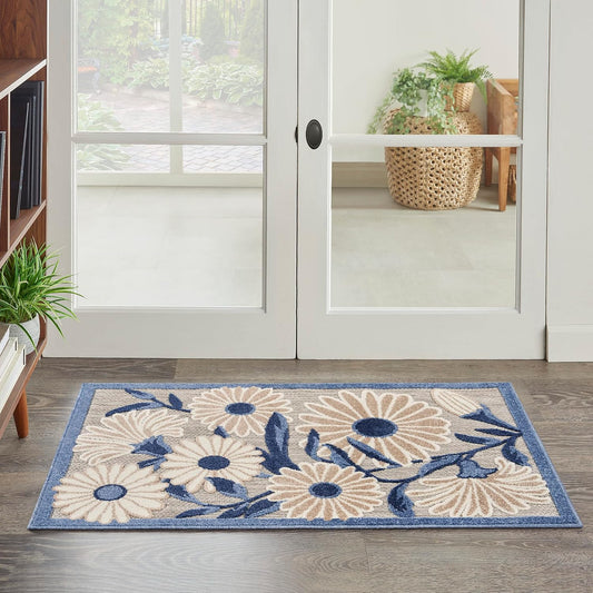 Nourison Home Aloha 3' x 4' Blue Gray Fabric Contemporary Area Rug (3' x 4')