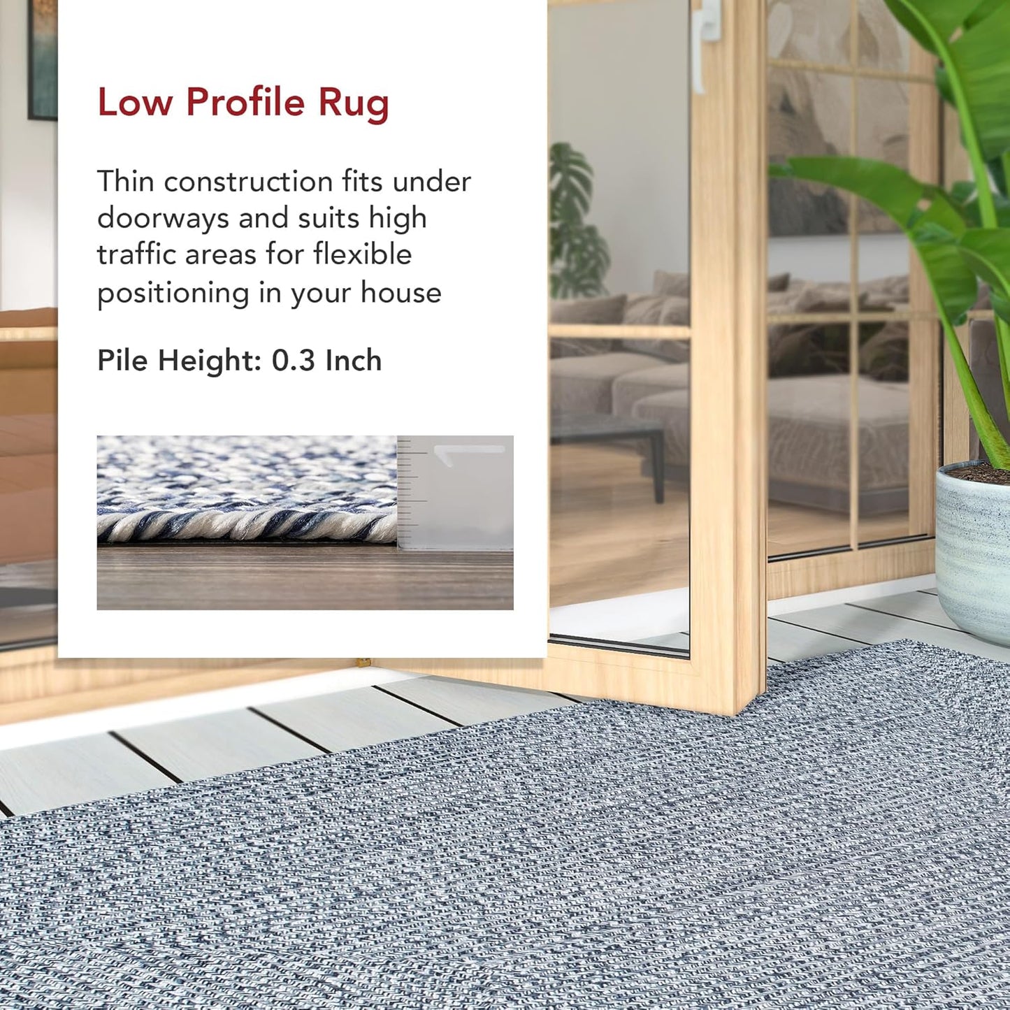 nuLOOM 5' Round Solid Hand Braided Indoor/Outdoor Area Rug, Pet-Friendly, High Traffic, Weather Resistant, for Patio, Balcony, Bedroom, Living, Dining Room, Wynn Navy