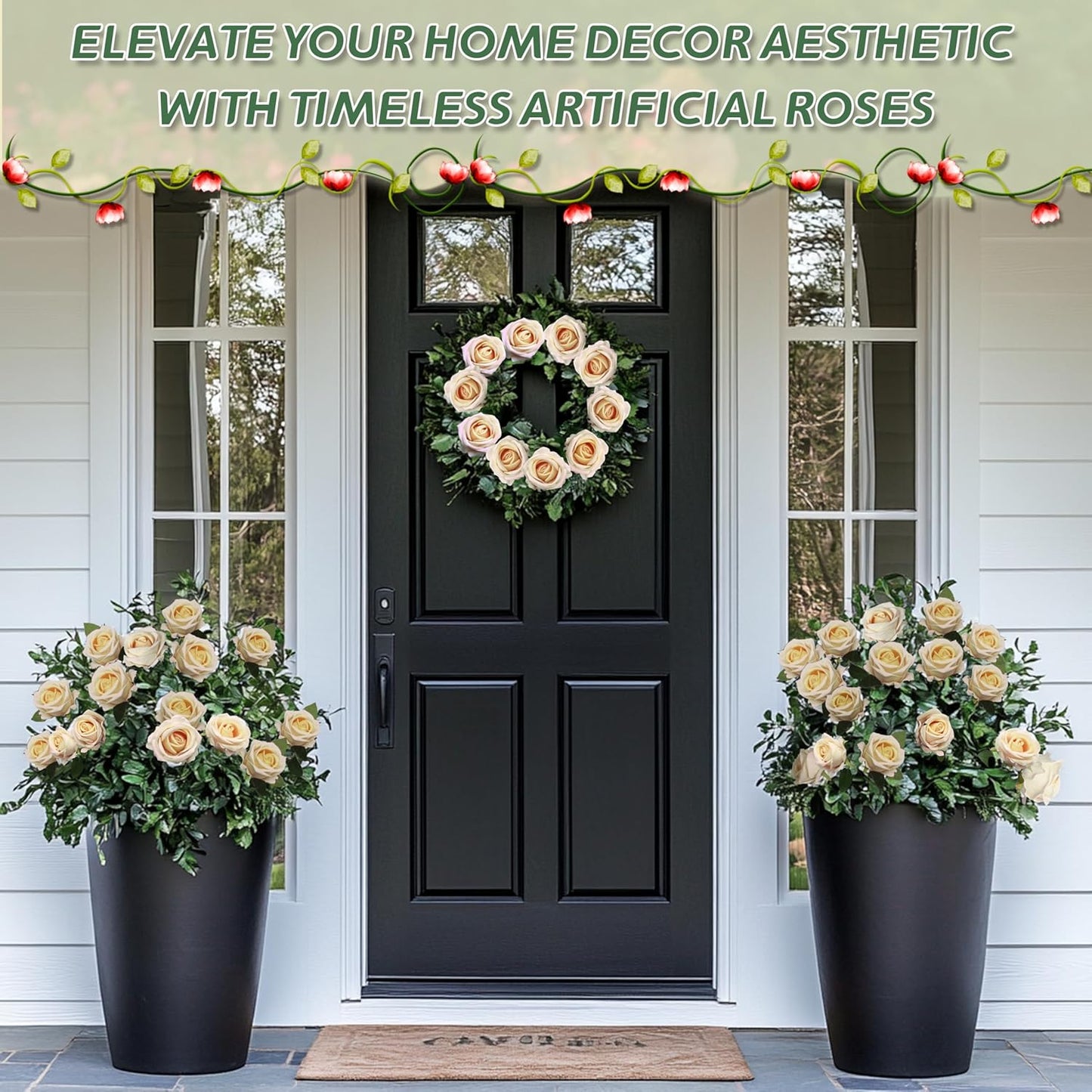 50 PCS Fake Champagne Roses, Artificial Flowers Bulk Realistic Silk Faux Rose with Stems for Wedding Decorations, Bridal Bouquets, Mother's Day Thanksgiving DIY Floral and Home Decor