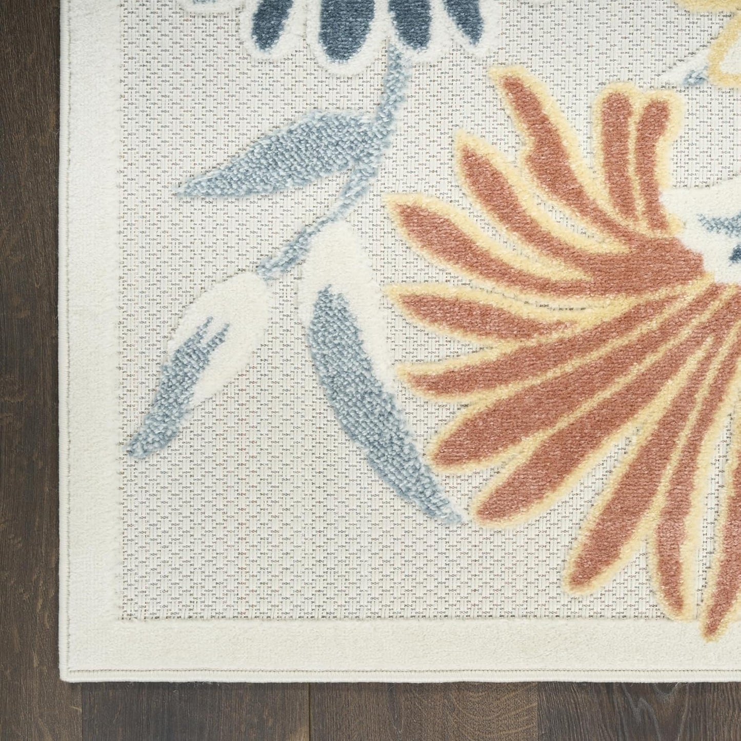 Nourison Aloha Ivory Rose 9' x 12' Area Rug - Easy Clean, Non Shedding, Bed Room, Living Room, Dining Room, Kitchen (9' x 12')