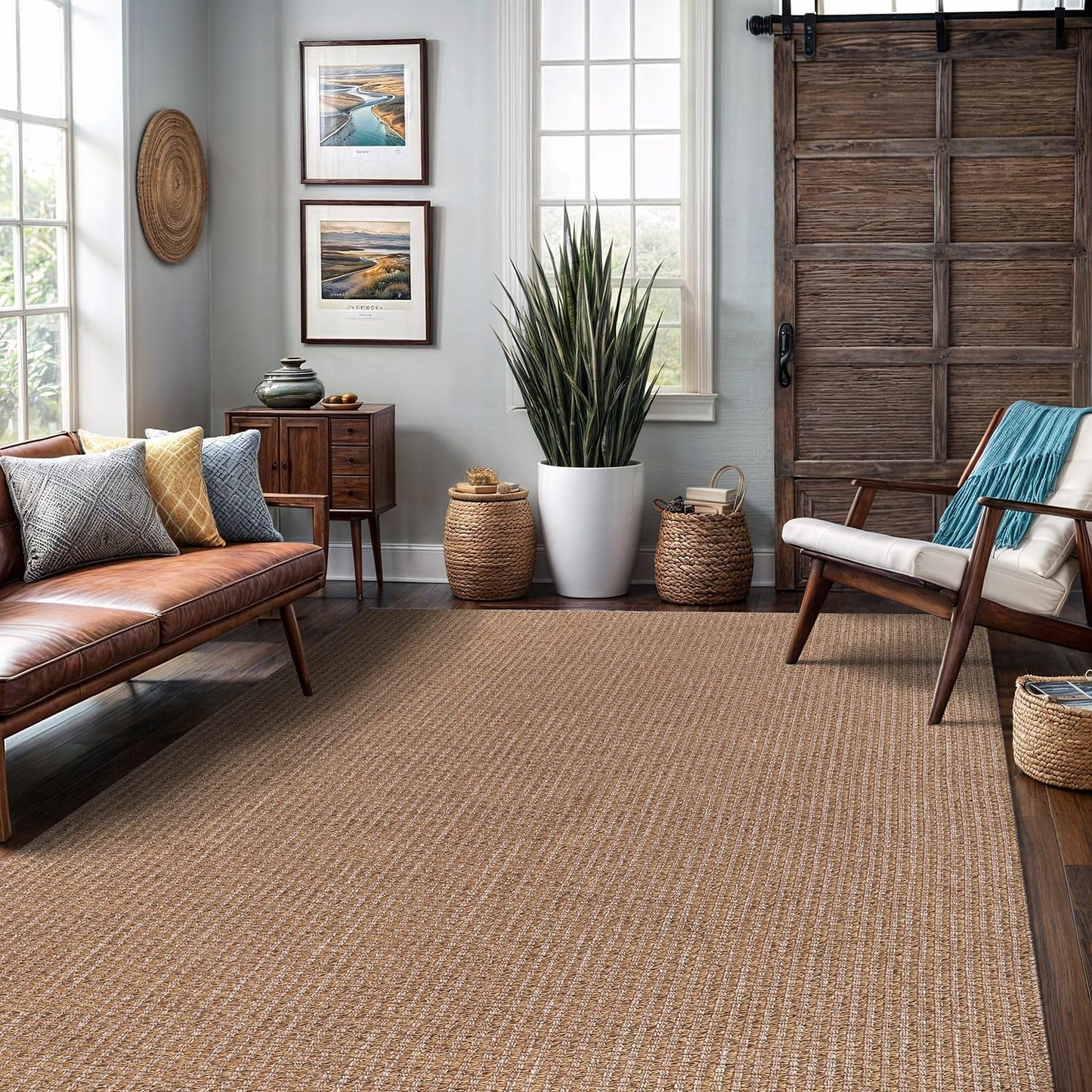 Easy Jute Rug 5x7 Indoor Outdoor Natural Rugs Solid Fiber Rug Woven Area Rug Boho Easy Clean Inside Carpet for Living Room Bedroom Dining Room Hallway or Outdoor Patio Porch (5 X 7 Natural)