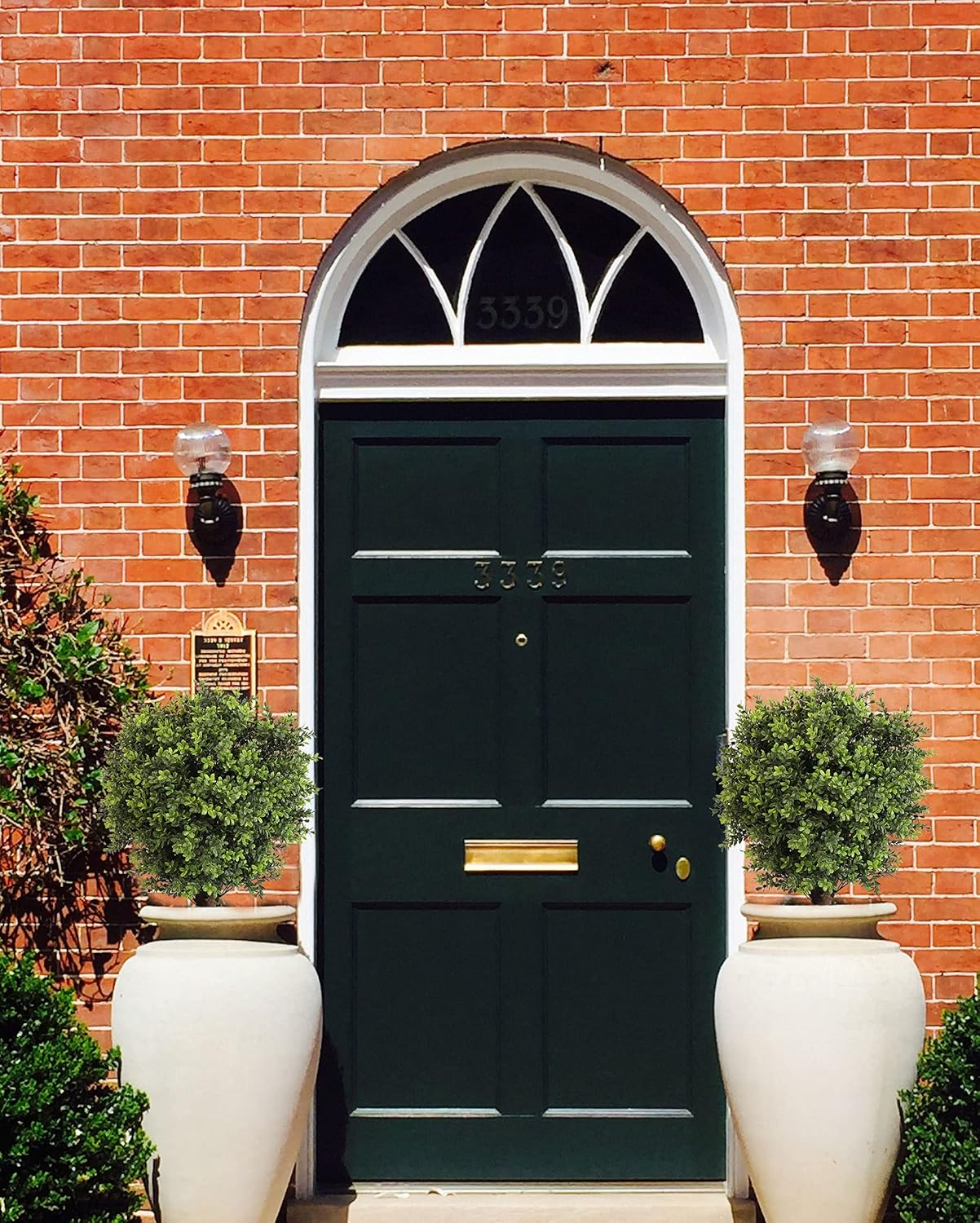 Artificial Topiary Ball Tree, 2 Pack Artificial Plants Outdoor, Ball Shaped Boxwood Topiary, Artificial Shrubs Potted for Indoor and Outdoor (22inch)