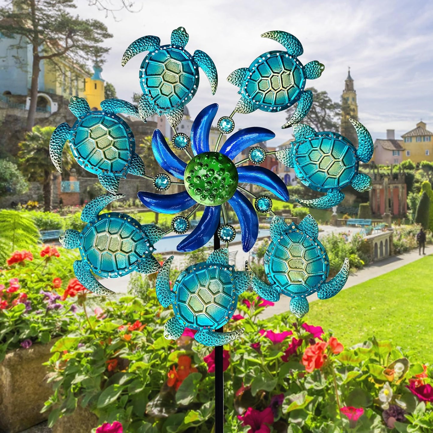 39" Sea Turtle Wind Spinners Garden Stake-Ocean Theme Outdoor Decorations- Metal Stake Yard Spinner-Wind Sculpture Yard Art Decorations for Patio,Swimming,Lawn & Garden Decor