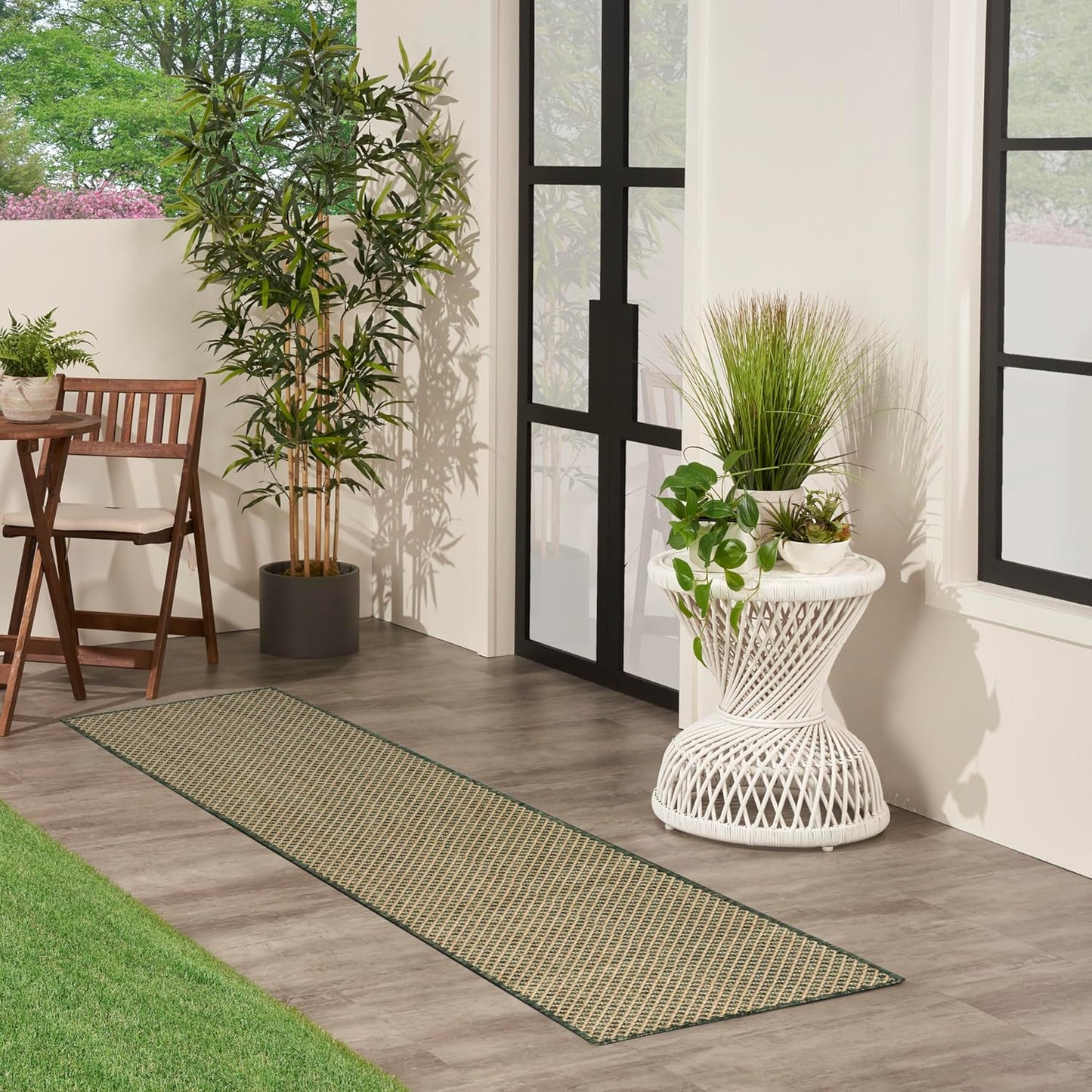 Nourison Home Courtyard Green 2' x 6' Area Rug - Easy Clean, Non Shedding, Bed Room, Living Room, Dining Room, Kitchen (6' Runner)