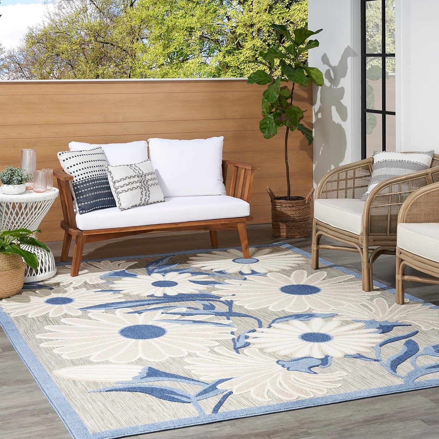 Nourison Home Aloha 4' x 6' Blue Gray Fabric Contemporary Area Rug (4' x 6')