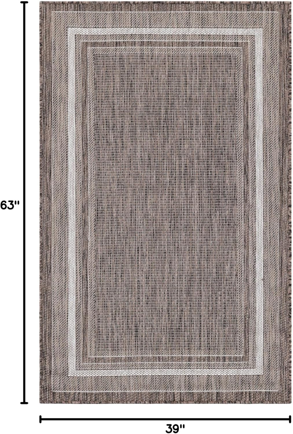 Unique Loom Outdoor Border Collection Area Rug - Soft Border (3' 3" x 5' 3" Rectangle Brown/Ivory)