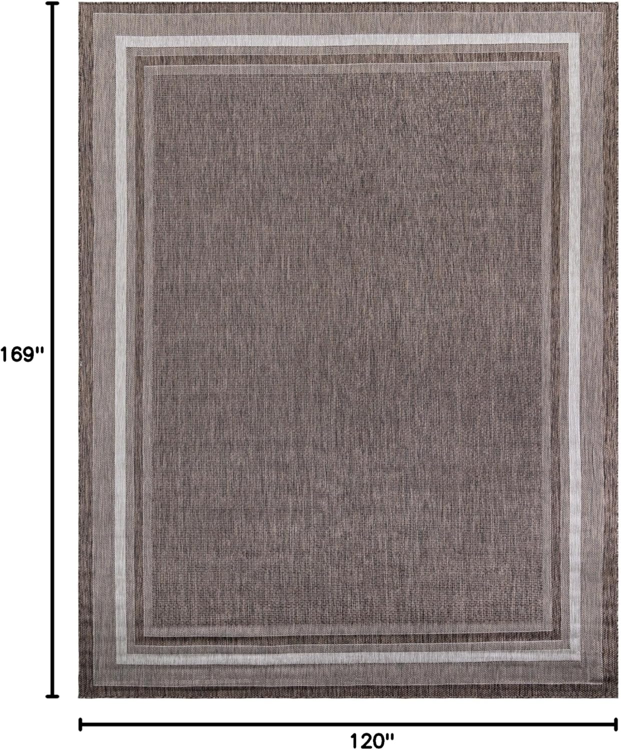 Unique Loom Outdoor Border Collection Area Rug - Soft Border (10' x 14' 1" Rectangle Brown/Ivory)