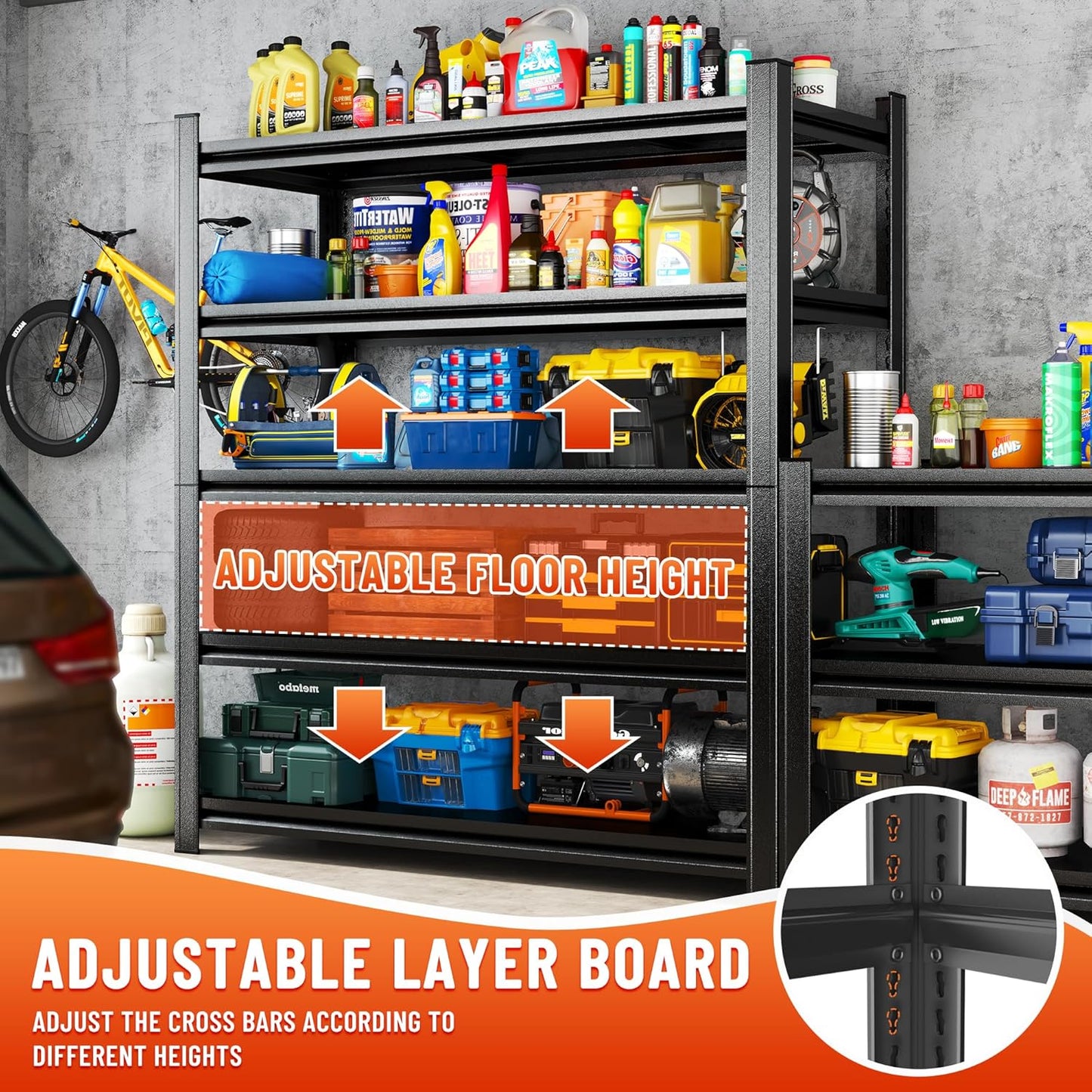 5-Tier Heavy Duty Metal Shelving Unit, 2500LBS Capacity Garage Storage Shelf, Industrial Adjustable Storage Rack for Warehouse, Basement, Commercial & Home Use (77" H x 35.4" W x 15.7" D,Black)