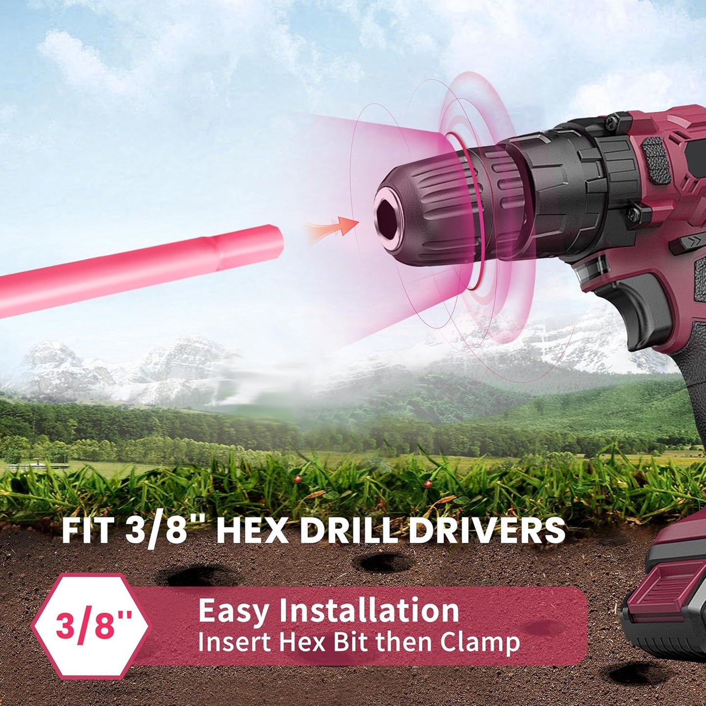 TCBWFY 1.6 x 16.5 Inch Pink Auger Drill Bit for Planting - Garden Tools Auger Drill Bit, Spiral Garden Auger, Drill Auger Bit for Planting Bulbs and Flowers