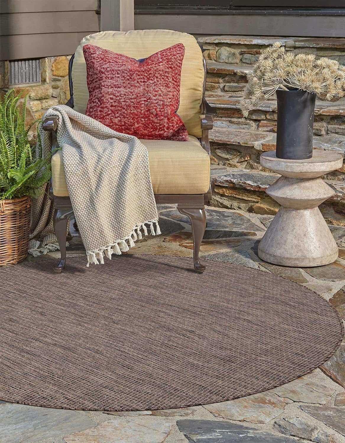 Unique Loom Outdoor Solid Collection Area Rug (3' 3" Round Light Brown/Ivory)