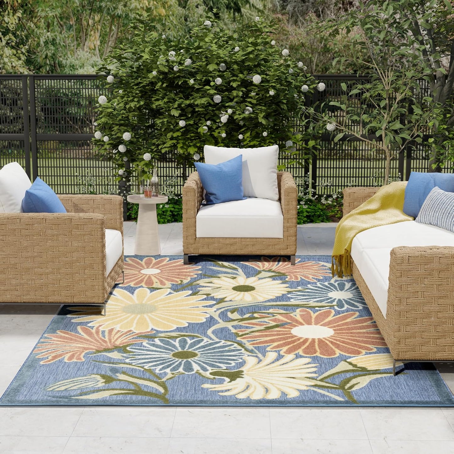 Nourison Aloha Blue Sage 9' x 12' Area Rug - Easy Clean, Non Shedding, Bed Room, Living Room, Dining Room, Kitchen (9' x 12')