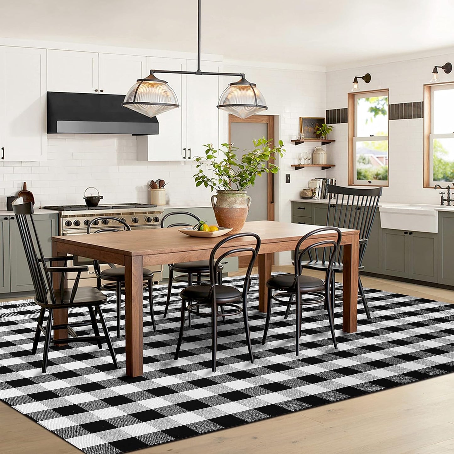 IOHOUZE Buffalo Plaid Checkered Rug 8x10 Ft Front Door Mats, Washable Area Rugs for Front Porch Decor, Spring Summer Welcome Mats Outdoor, Black White Rug for Farmhouse/Entryway/Home Entrance