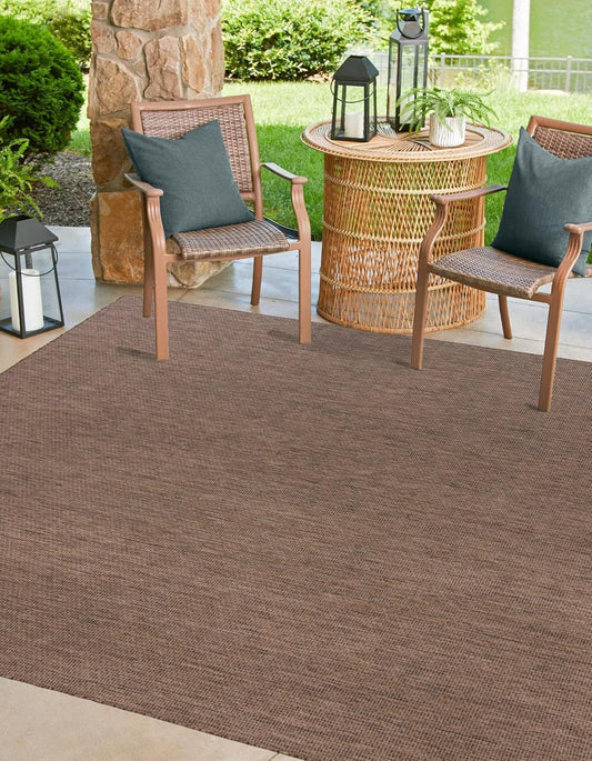 Unique Loom Collection Casual Transitional Solid Heathered Indoor/Outdoor Flatweave Area Rug (13' Square, Light Brown/Ivory)