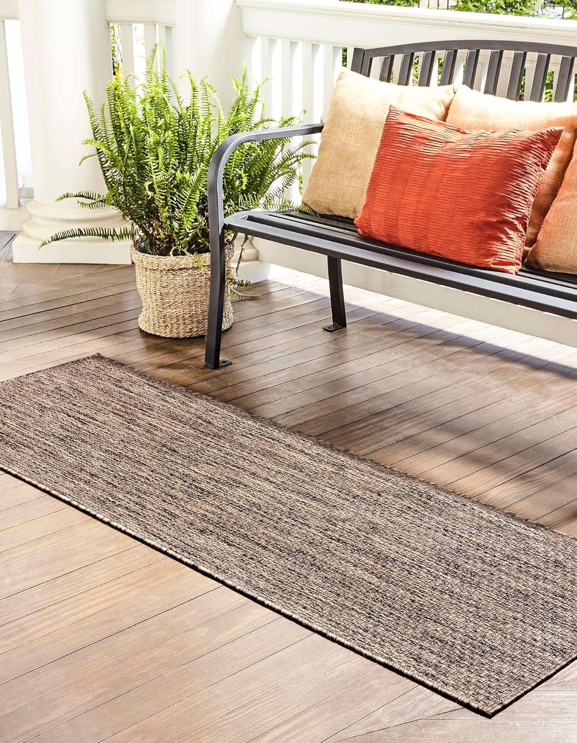 Unique Loom Outdoor Solid Collection Area Rug (2' 7" x 10' Runner Light Brown/Ivory)