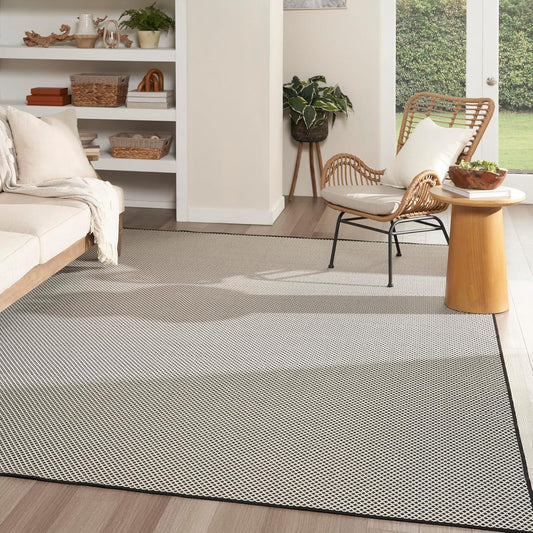 Nourison Home Courtyard Black White 10' x 14' Area Rug - Easy Clean, Non Shedding, Bed Room, Living Room, Dining Room, Kitchen (10' x 14')