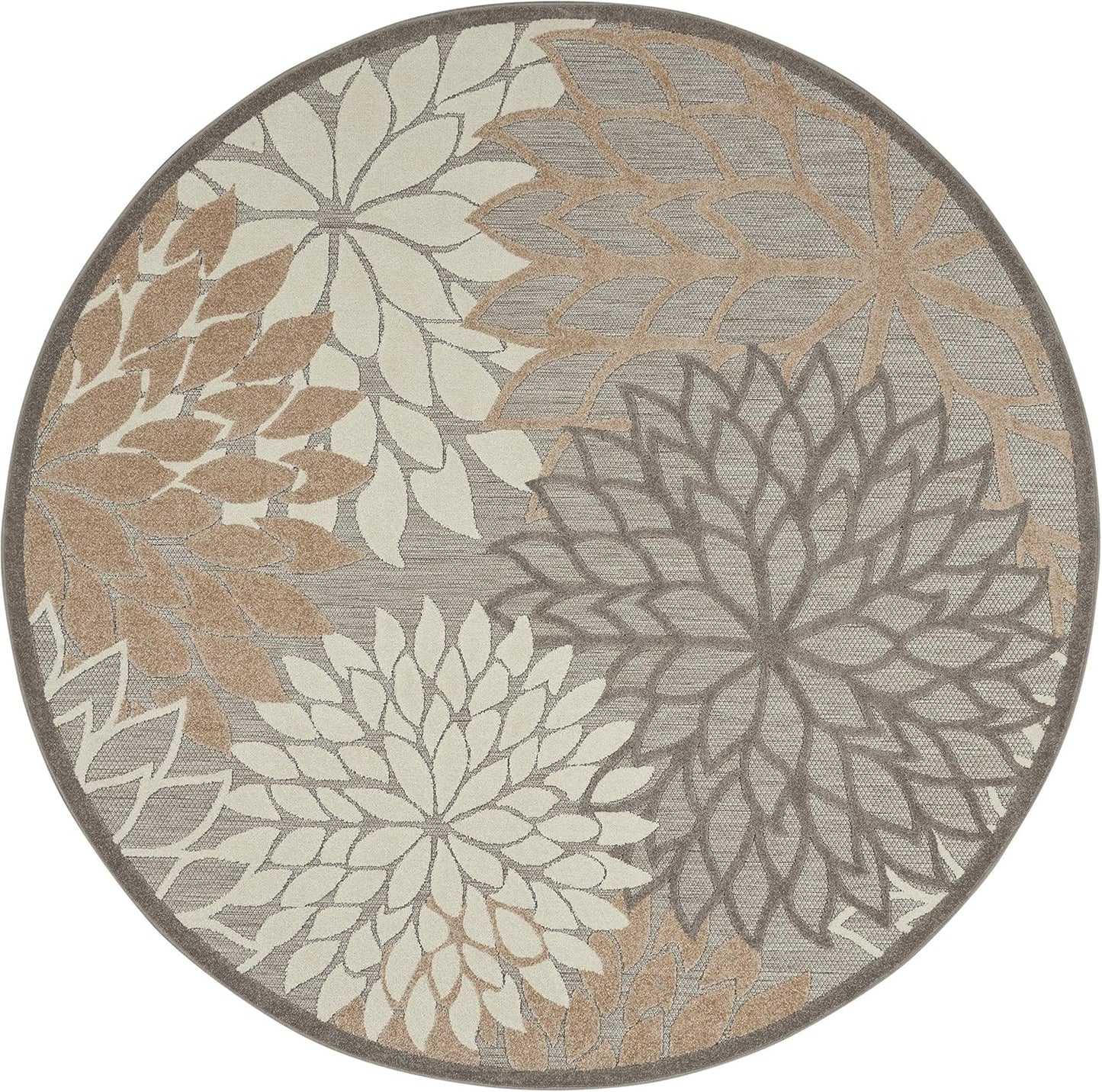 Nourison Aloha Indoor/Outdoor Area Rug 5'3", Natural, Round Tropical Botanical Easy-Cleaning Non Shedding Bed Room Living Room Dining Room Deck Backyard Patio