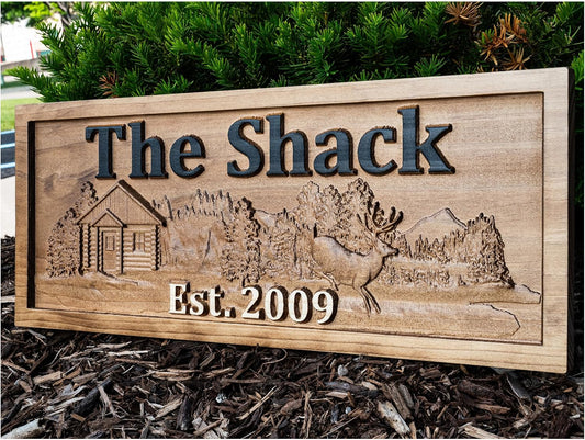 Personalized Cabin Sign | Custom Wood | Rustic Cabin Decor | Personalized Man Cave | Established Gift | Camper & Lake House Sign | Cottage Plaque | Wooden Wall Décor | Deer Home