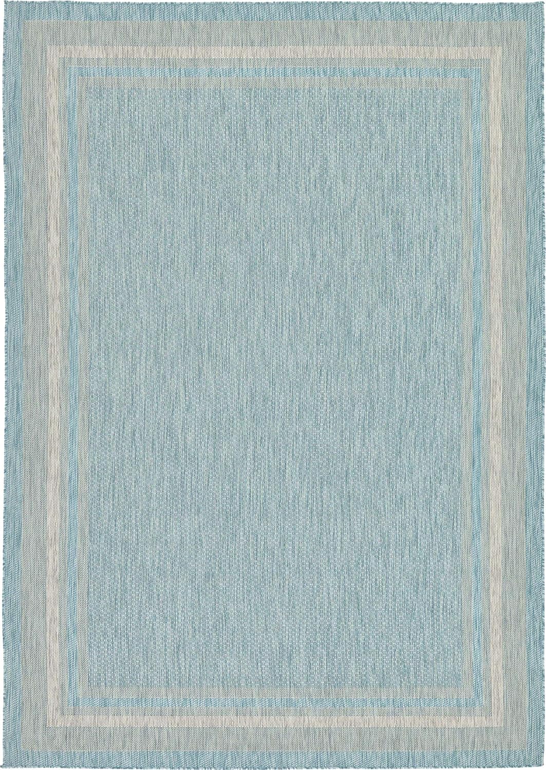 Unique Loom Outdoor Border Collection Area Rug - Soft Border (8' x 11' 4" Rectangle, Aquamarine/ Ivory)