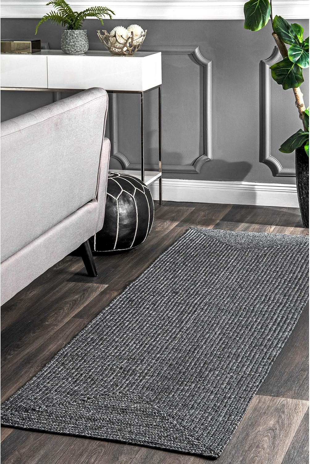 nuLOOM 2' x 18' Solid Hand Braided Indoor/Outdoor Area Rug, Pet-Friendly, High Traffic, Weather Resistant, for Patio, Balcony, Bedroom, Living, Dining Room, Wynn Charcoal