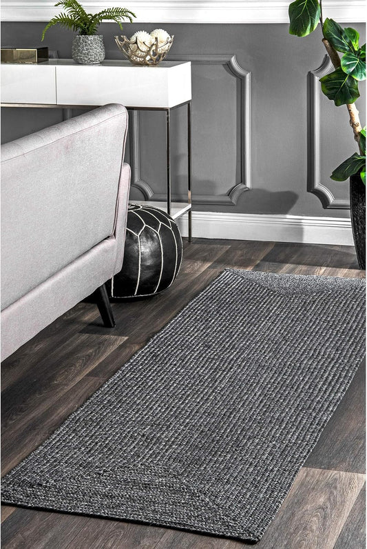 nuLOOM 2' x 18' Solid Hand Braided Indoor/Outdoor Area Rug, Pet-Friendly, High Traffic, Weather Resistant, for Patio, Balcony, Bedroom, Living, Dining Room, Wynn Charcoal