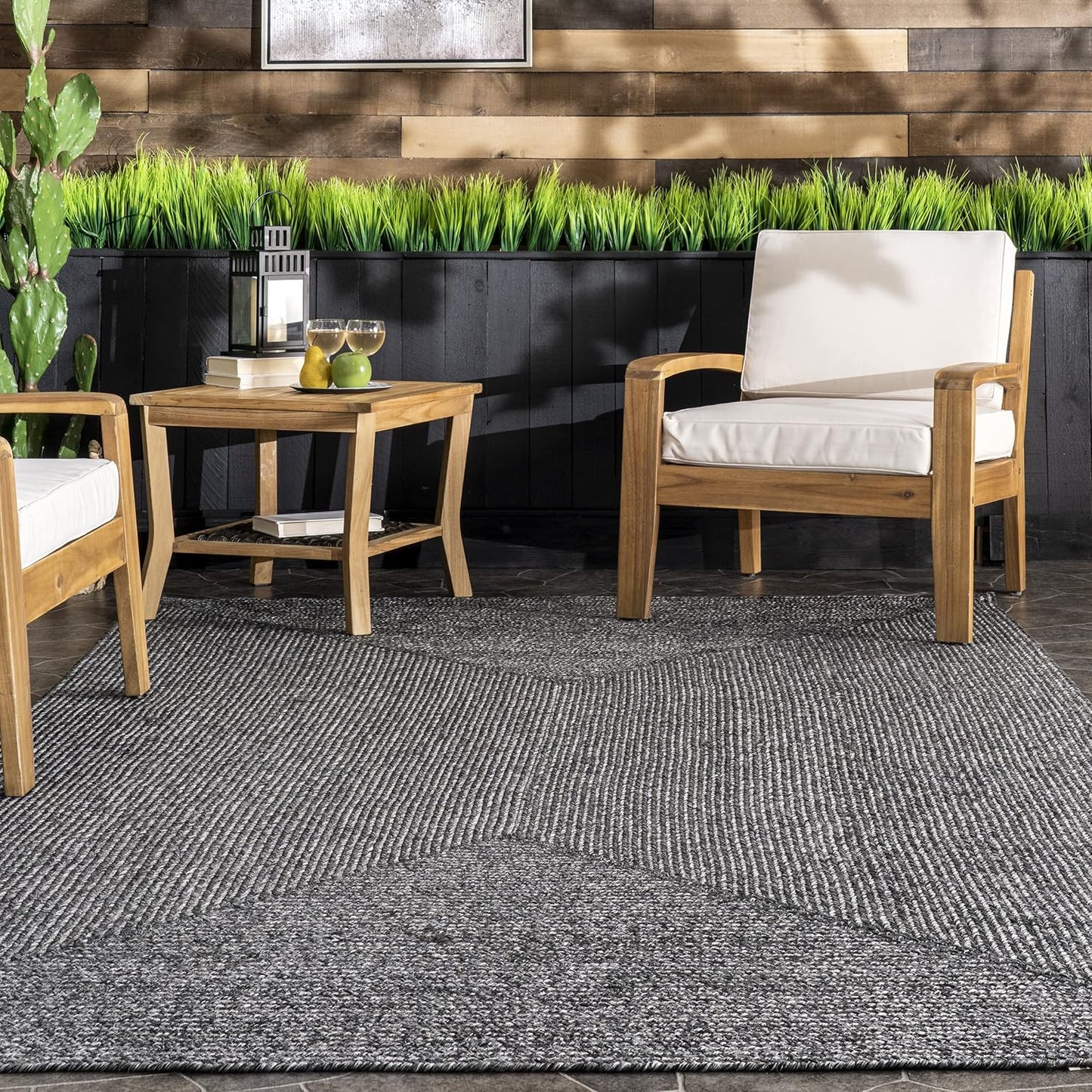 nuLOOM 2' x 16' Solid Hand Braided Indoor/Outdoor Area Rug, Pet-Friendly, High Traffic, Weather Resistant, for Patio, Balcony, Bedroom, Living, Dining Room, Wynn Charcoal