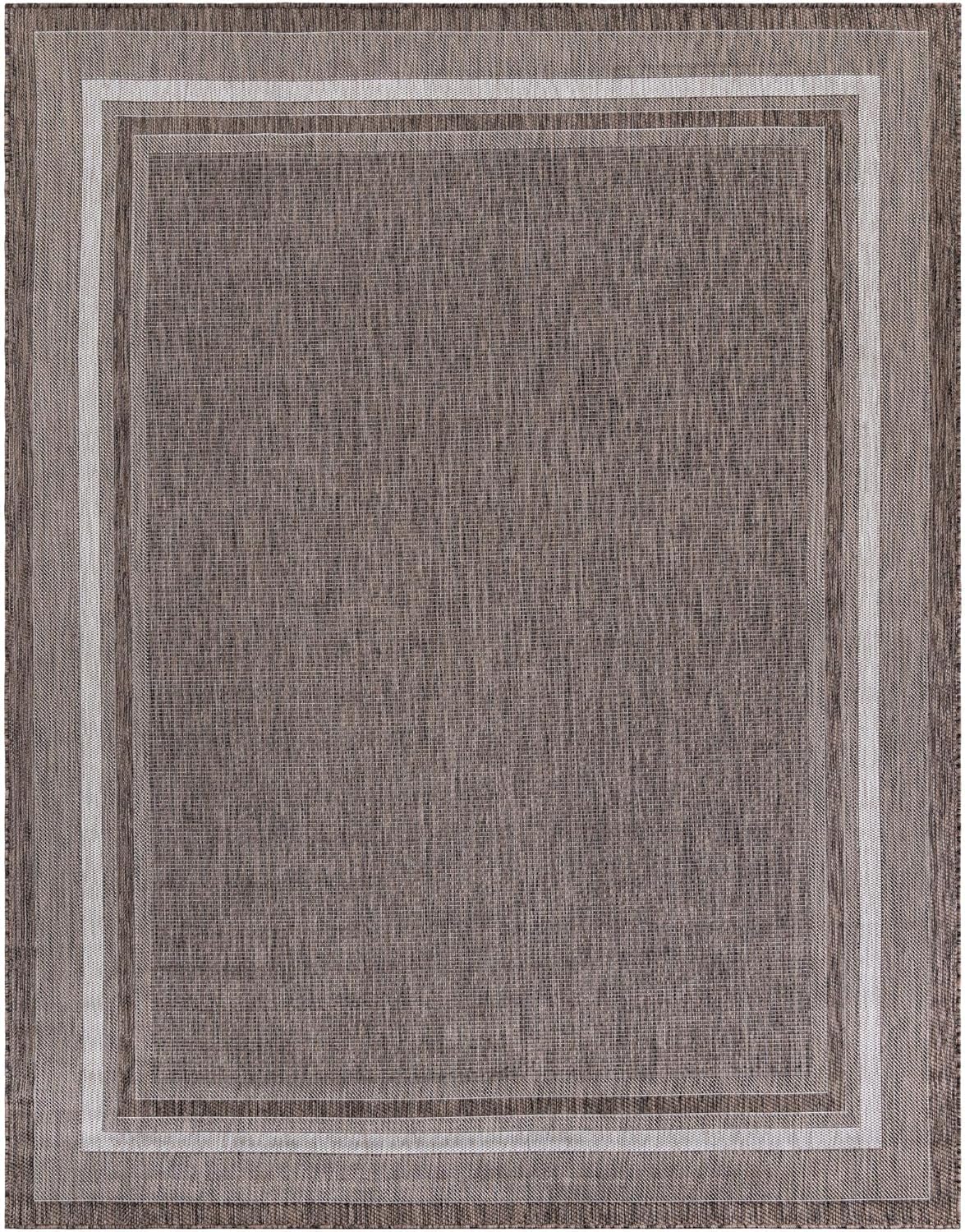 Unique Loom Outdoor Border Collection Area Rug - Soft Border (7' 10" x 10' Rectangle Brown/Ivory)