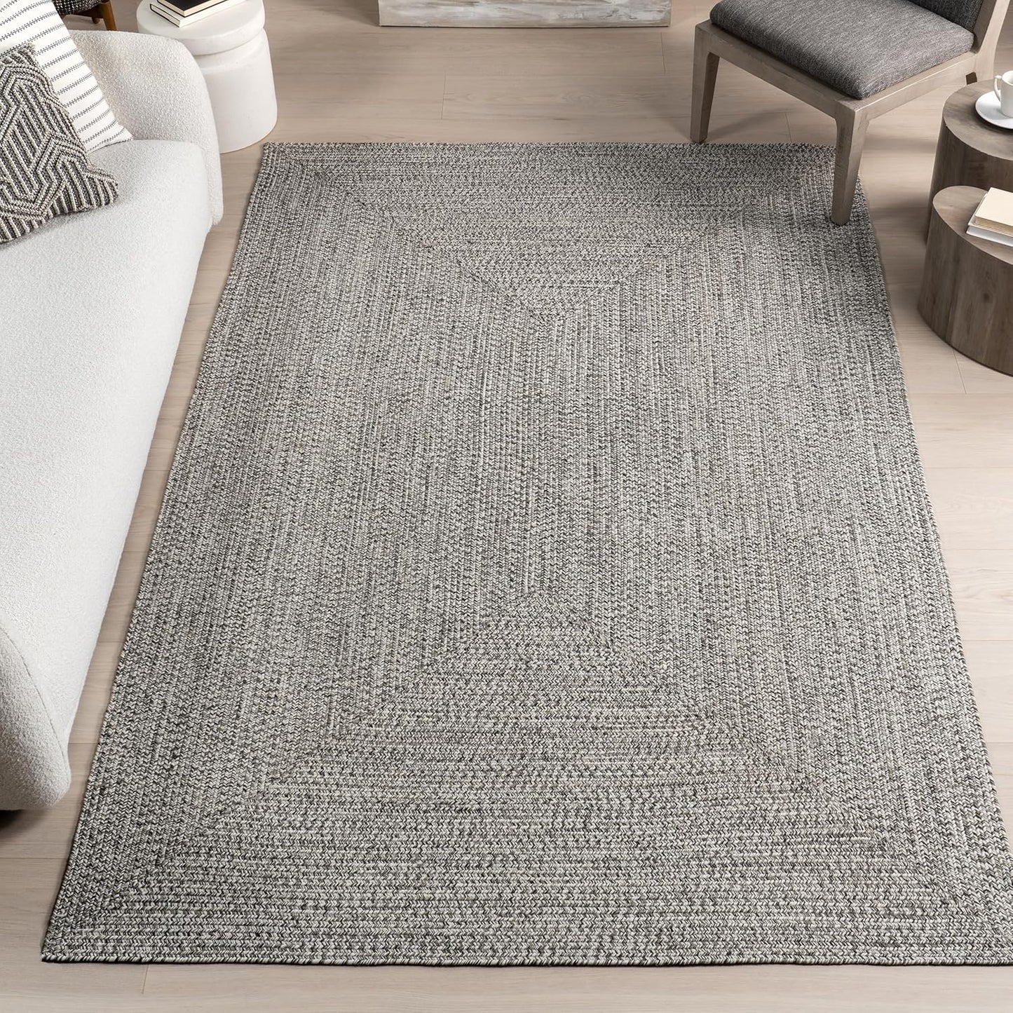 nuLOOM Oval 3' x 5' Solid Hand Braided Indoor/Outdoor Area Rug, Pet-Friendly, High Traffic, Weather Resistant, for Patio, Balcony, Bedroom, Living, Dining Room, Wynn Salt and Pepper