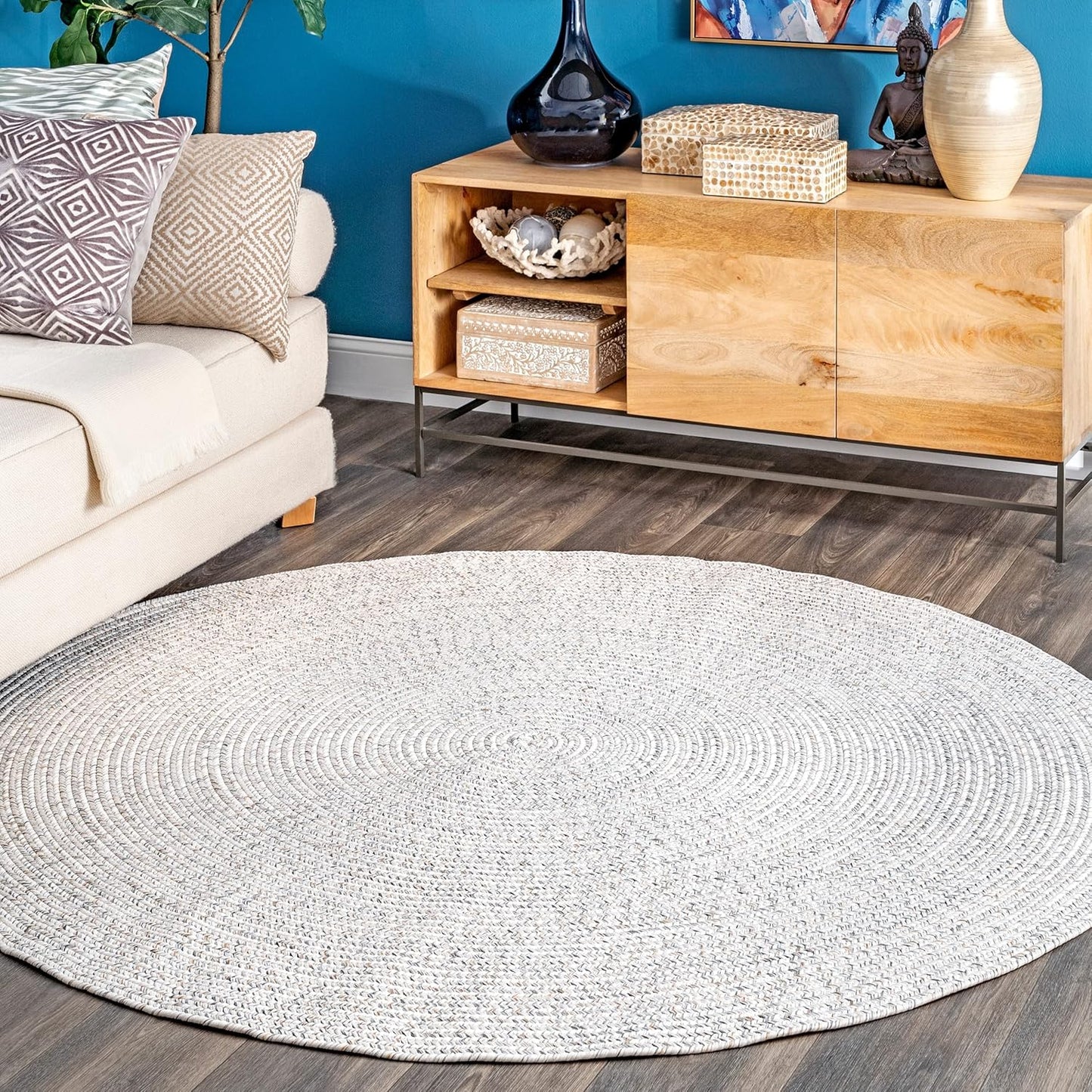 nuLOOM Oval 5' x 8' Solid Hand Braided Indoor/Outdoor Area Rug, Pet-Friendly, High Traffic, Weather Resistant, for Patio, Balcony, Bedroom, Living, Dining Room, Wynn Ivory